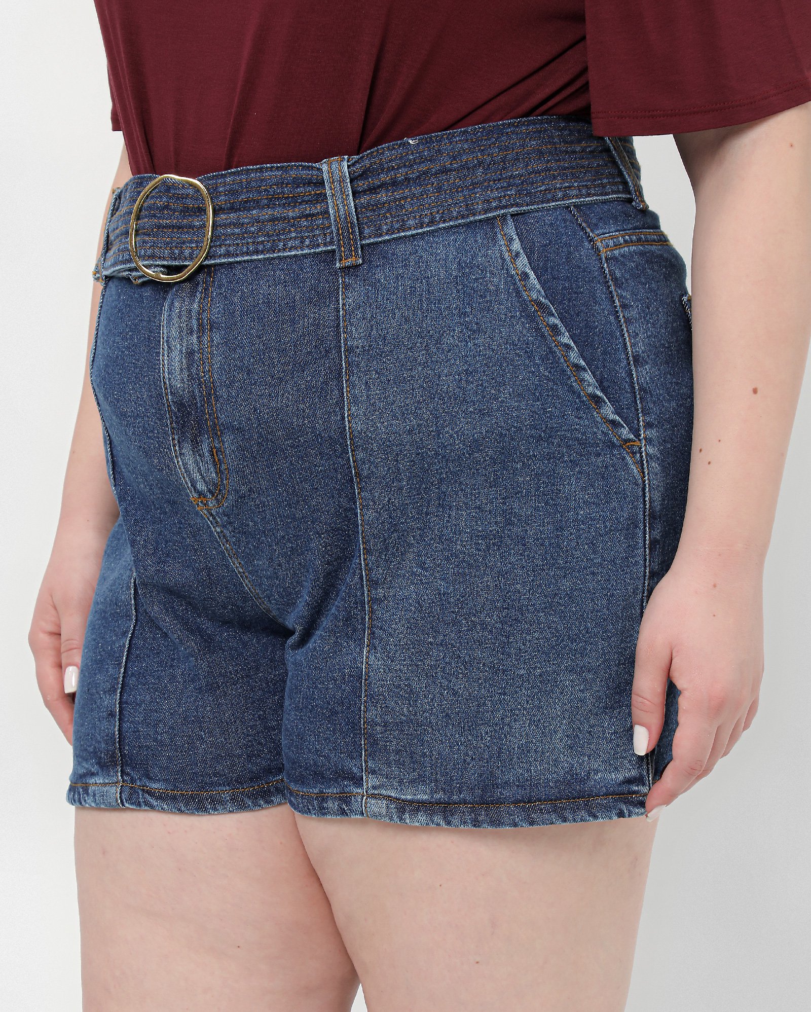 Bermuda jeans plus size feminina com cinto denim médio | Pool Jeans