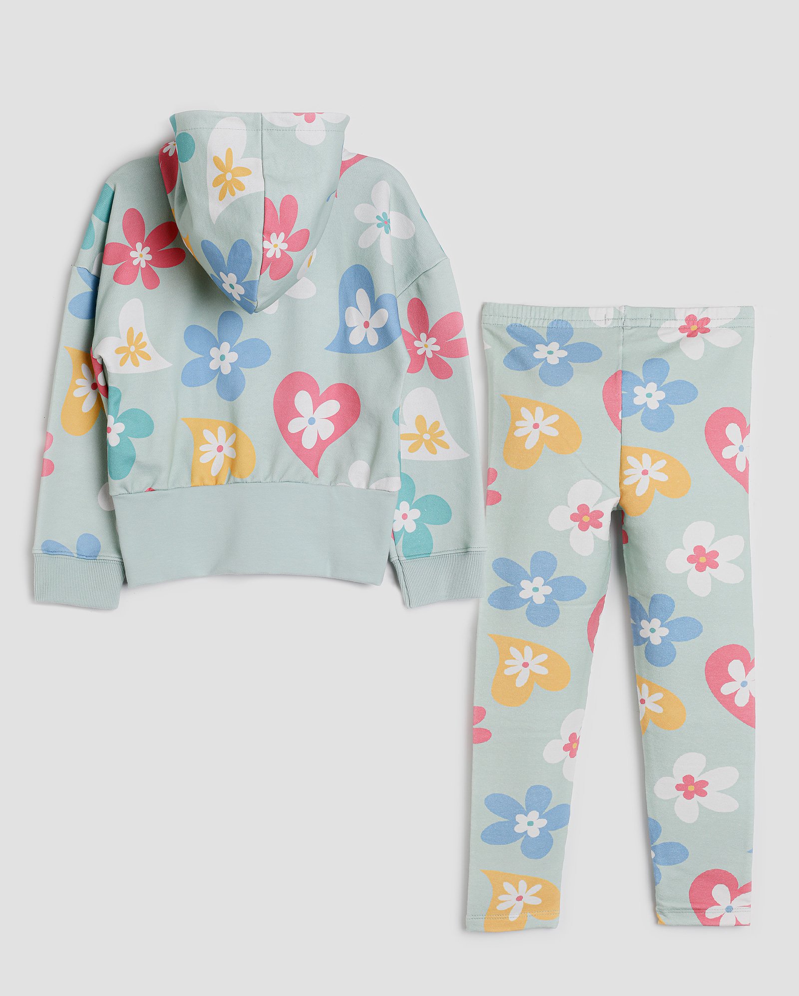 Conjunto longo de moletom infantil 2 peças flores 4-10A verde | Pool Kids