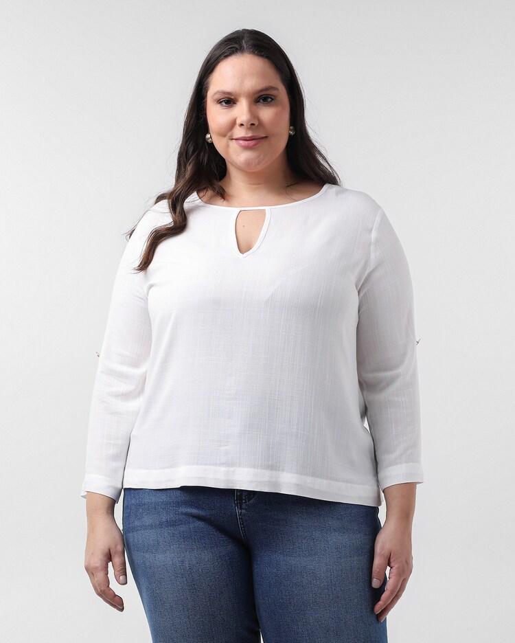 Riachuelo Bata plus size feminina decote gota branca AK Plus
