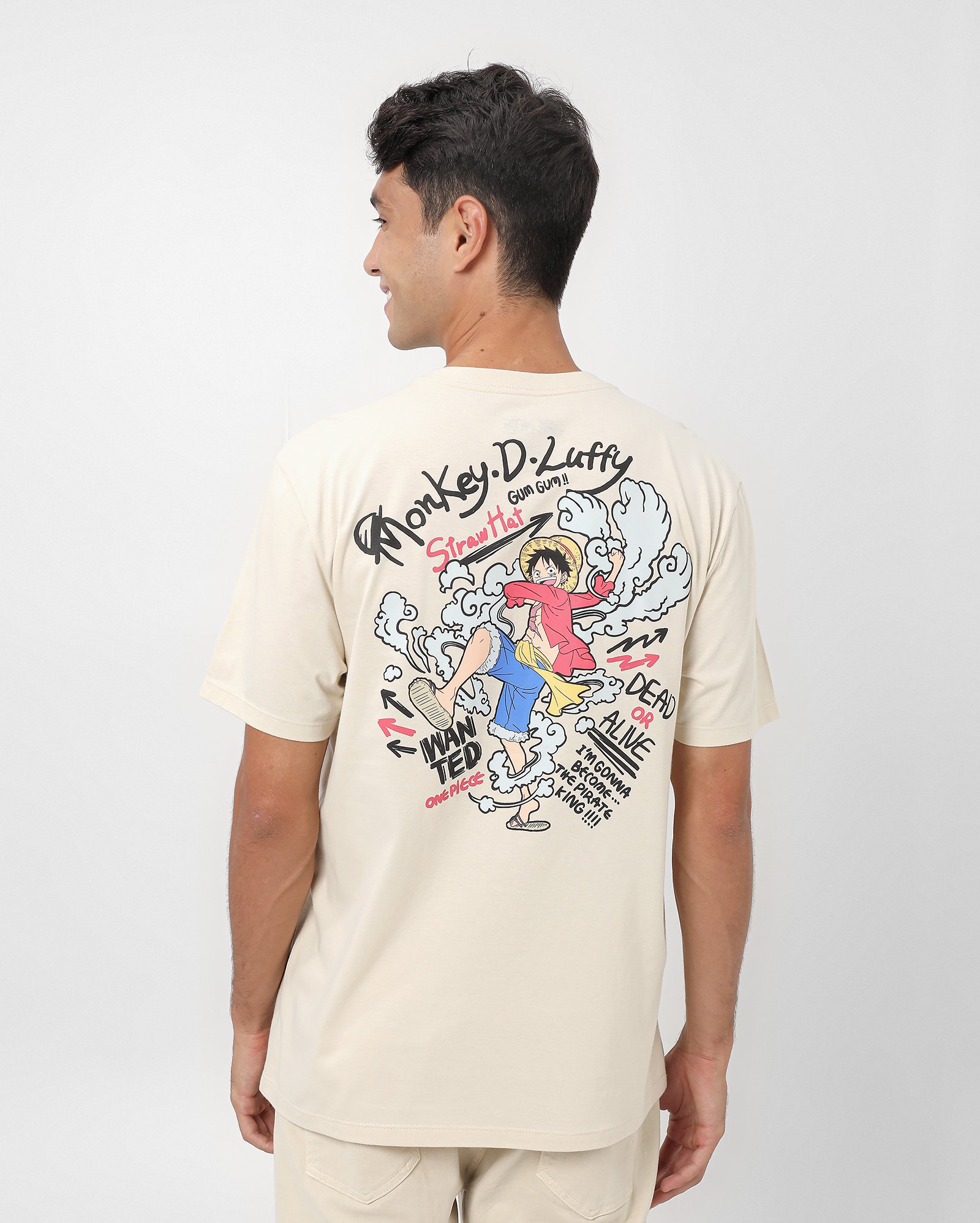 Camiseta masculina regular Monkey D. Luffy bege | FANLAB