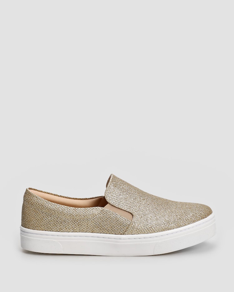 Riachuelo Tênis feminino slip on com brilho dourado Riachuelo