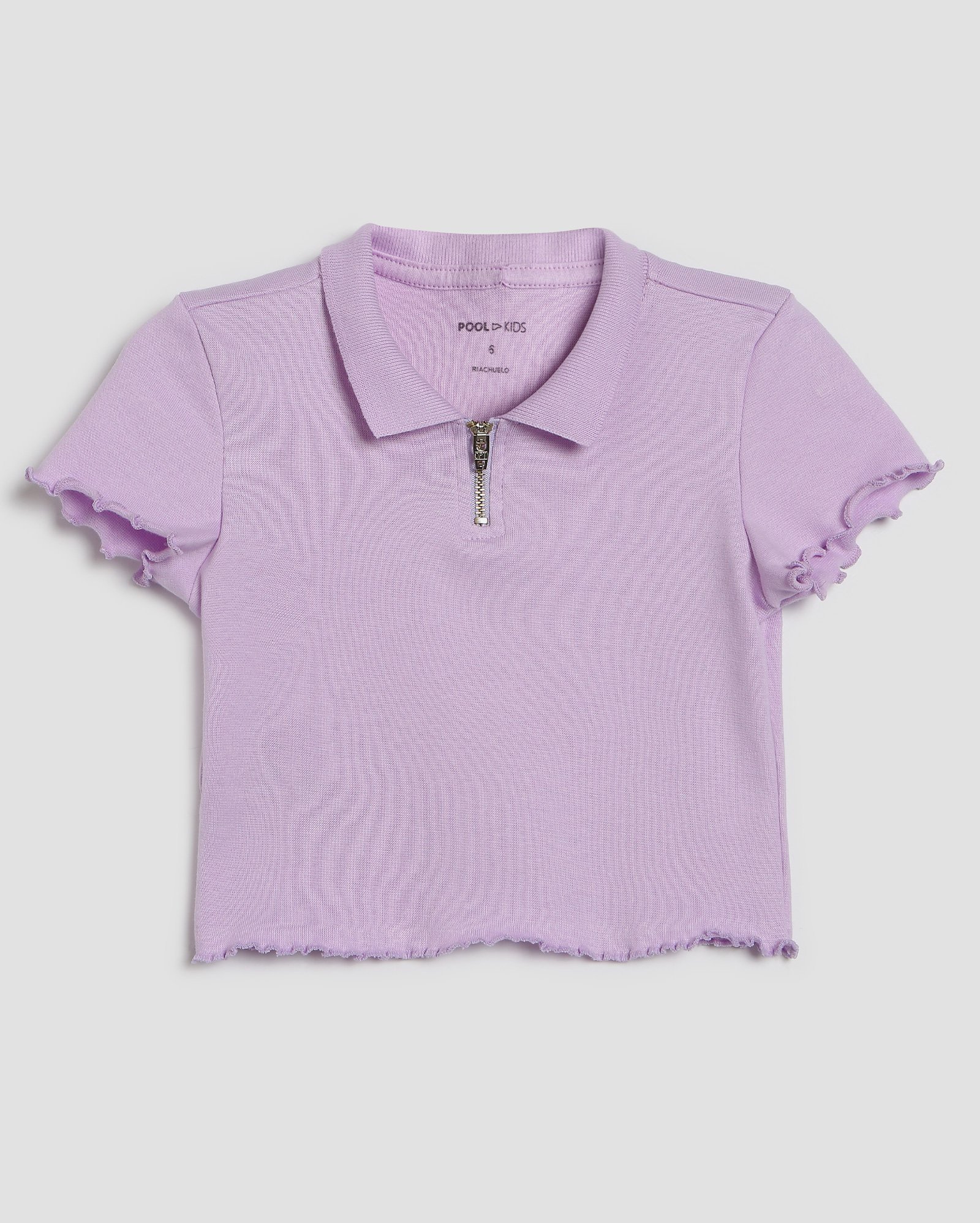 Camisa polo cropped infantil em ripple com zíper 4-10A - Lilás