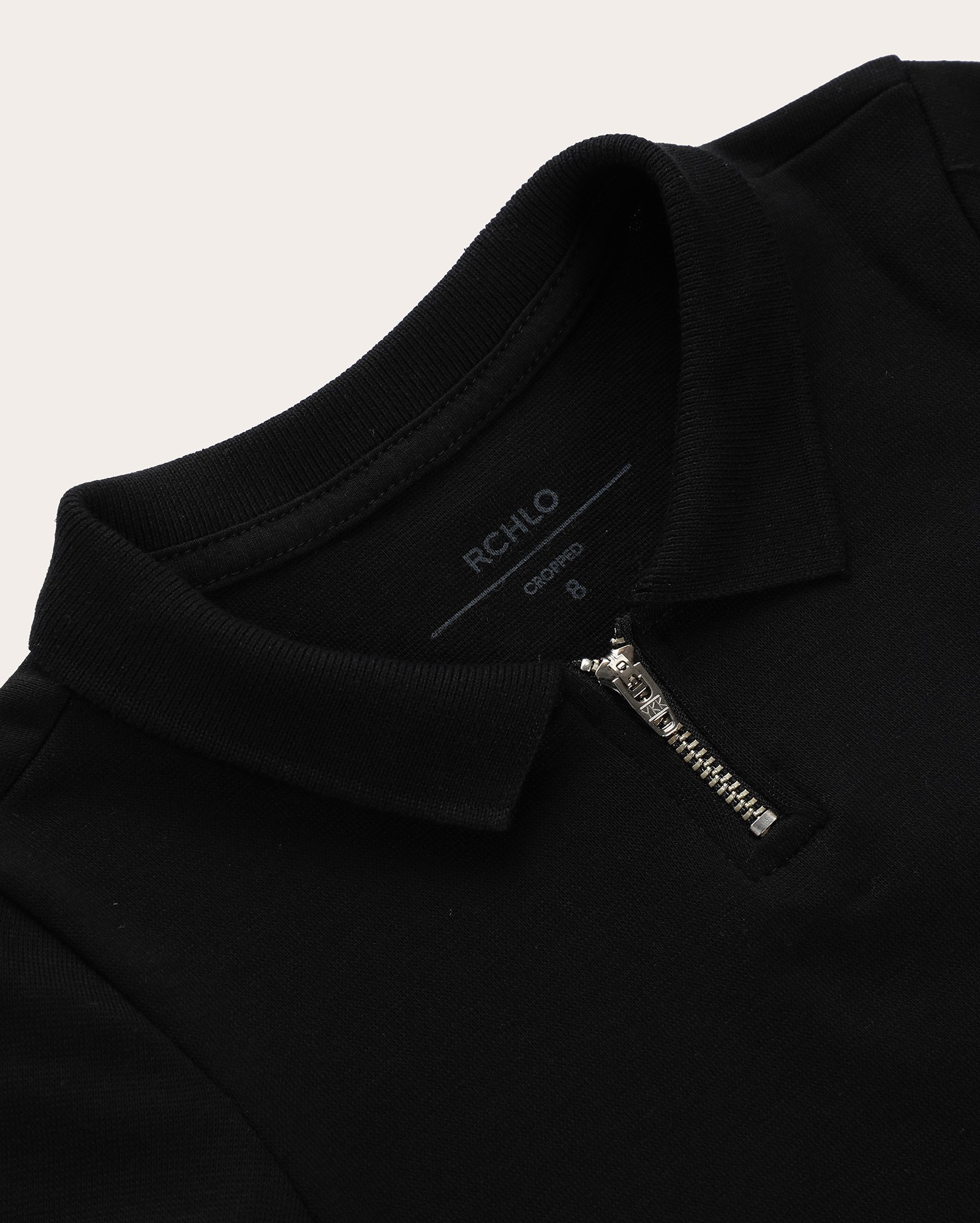 Camisa polo cropped infantil em ripple com zíper 4-10A - Preto