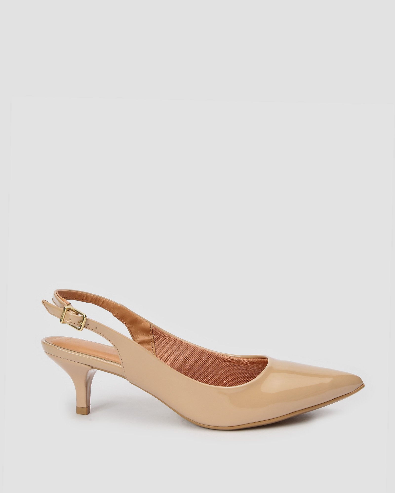 Sapato feminino slingback salto médio verniz bege | Vizzano