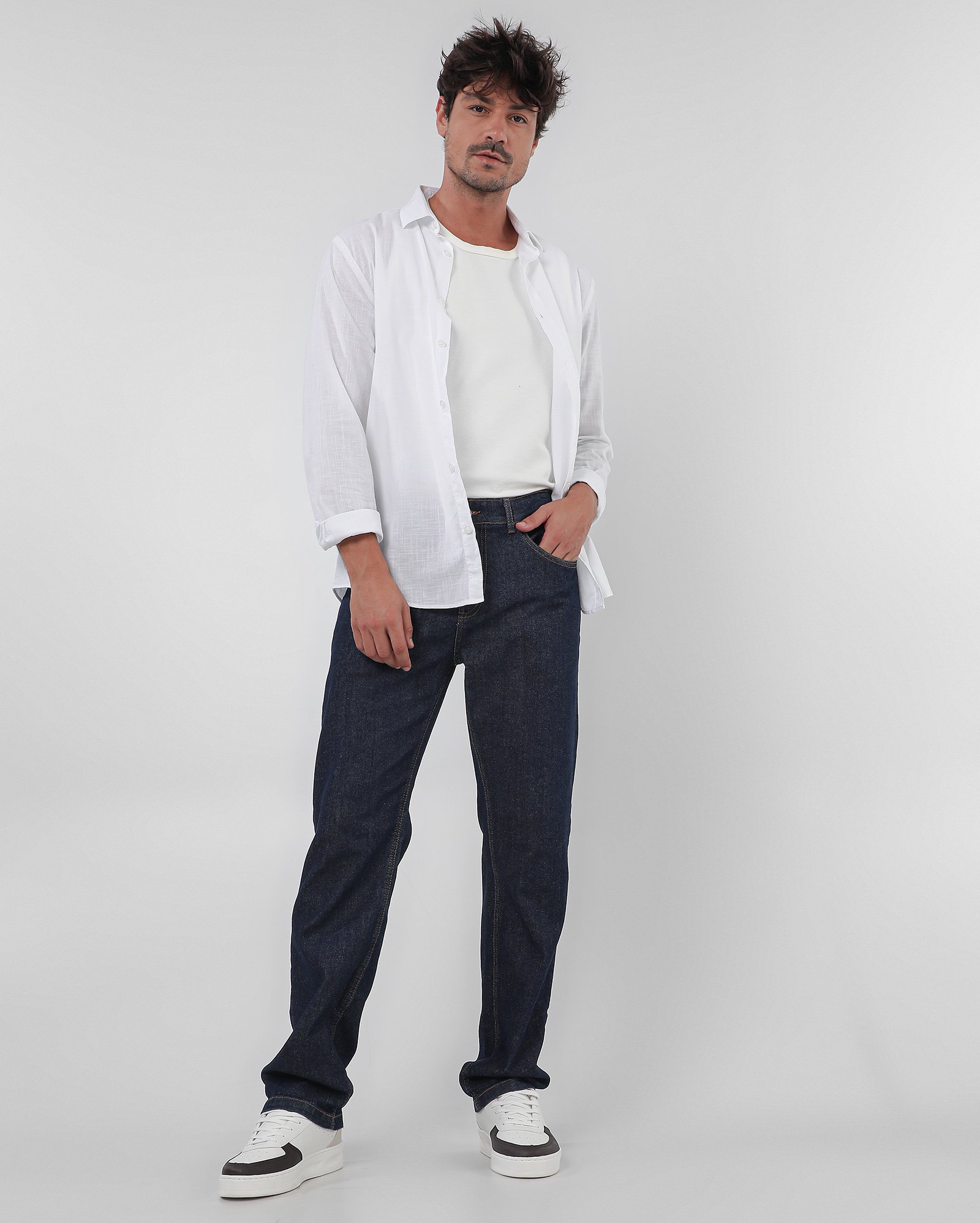 Calça jeans masculina reta denim escuro | Pool Jeans