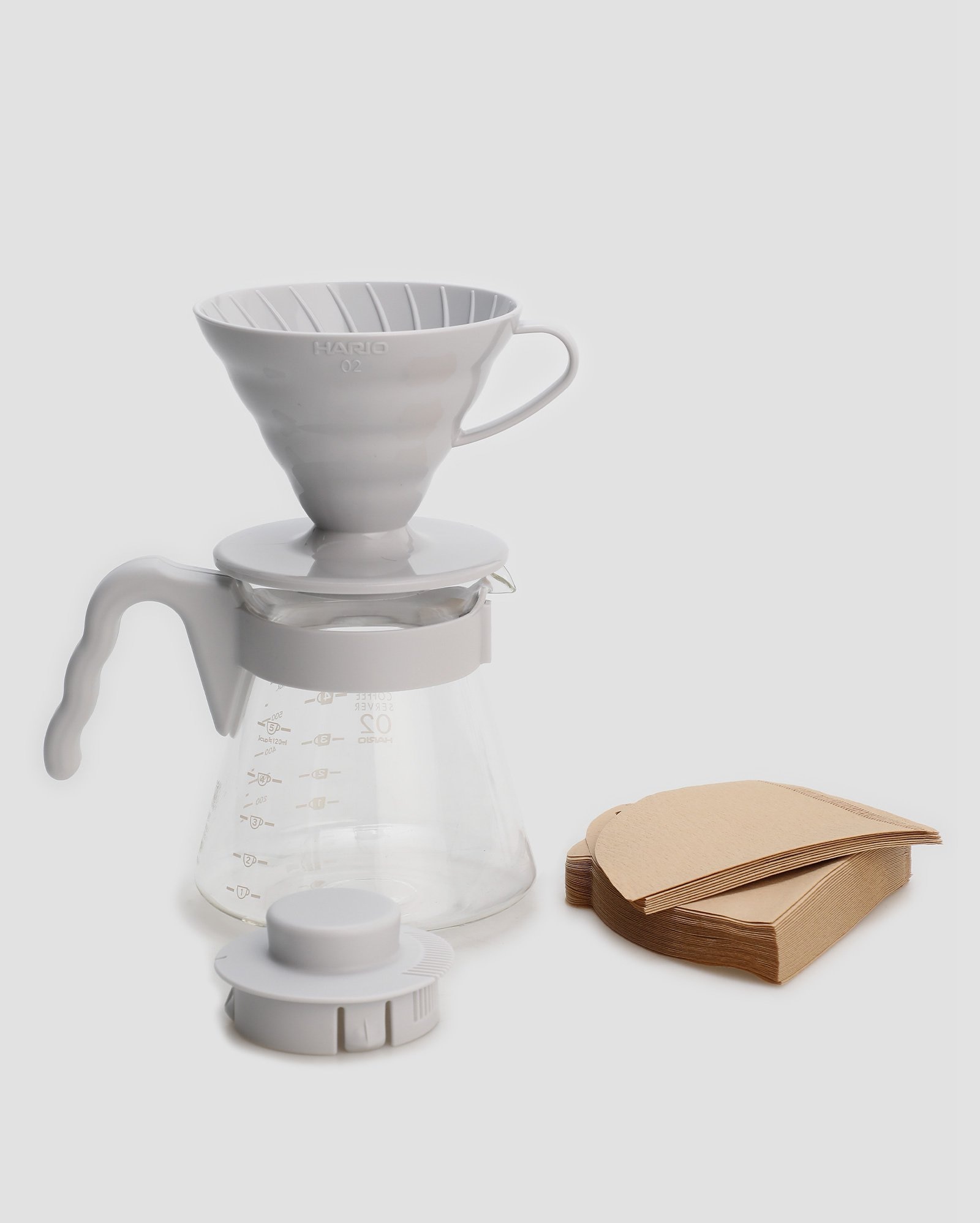 Kit coador de café com medidor 600ml + 40 filtros V60 cinza | Hario