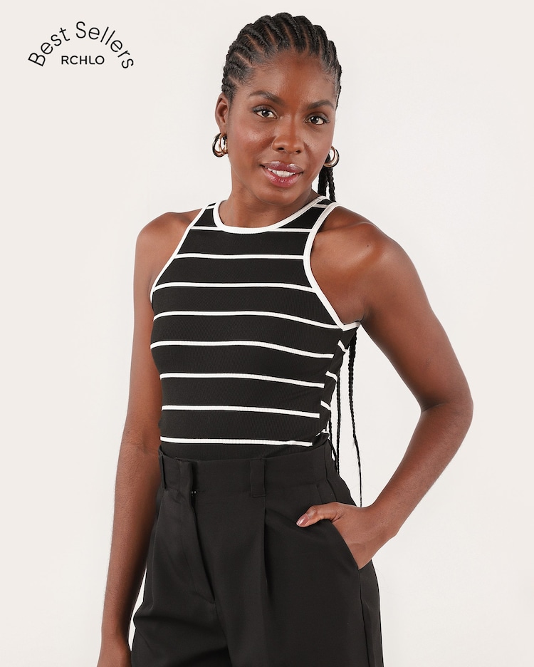 Riachuelo Regata feminina Malu em malha canelada listrada Azul