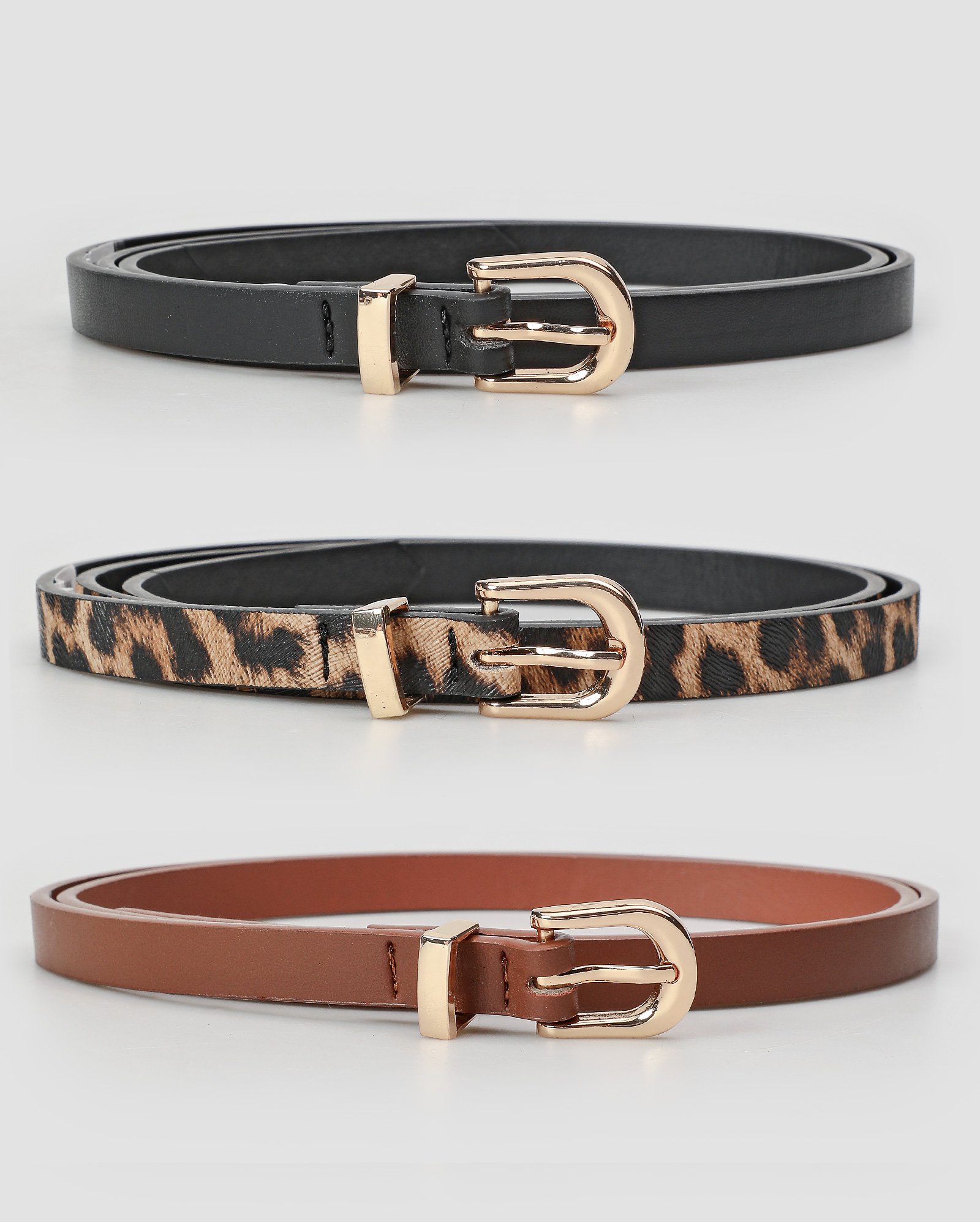 Kit cinto feminino 3 peças fino animal print multicor | Accessori