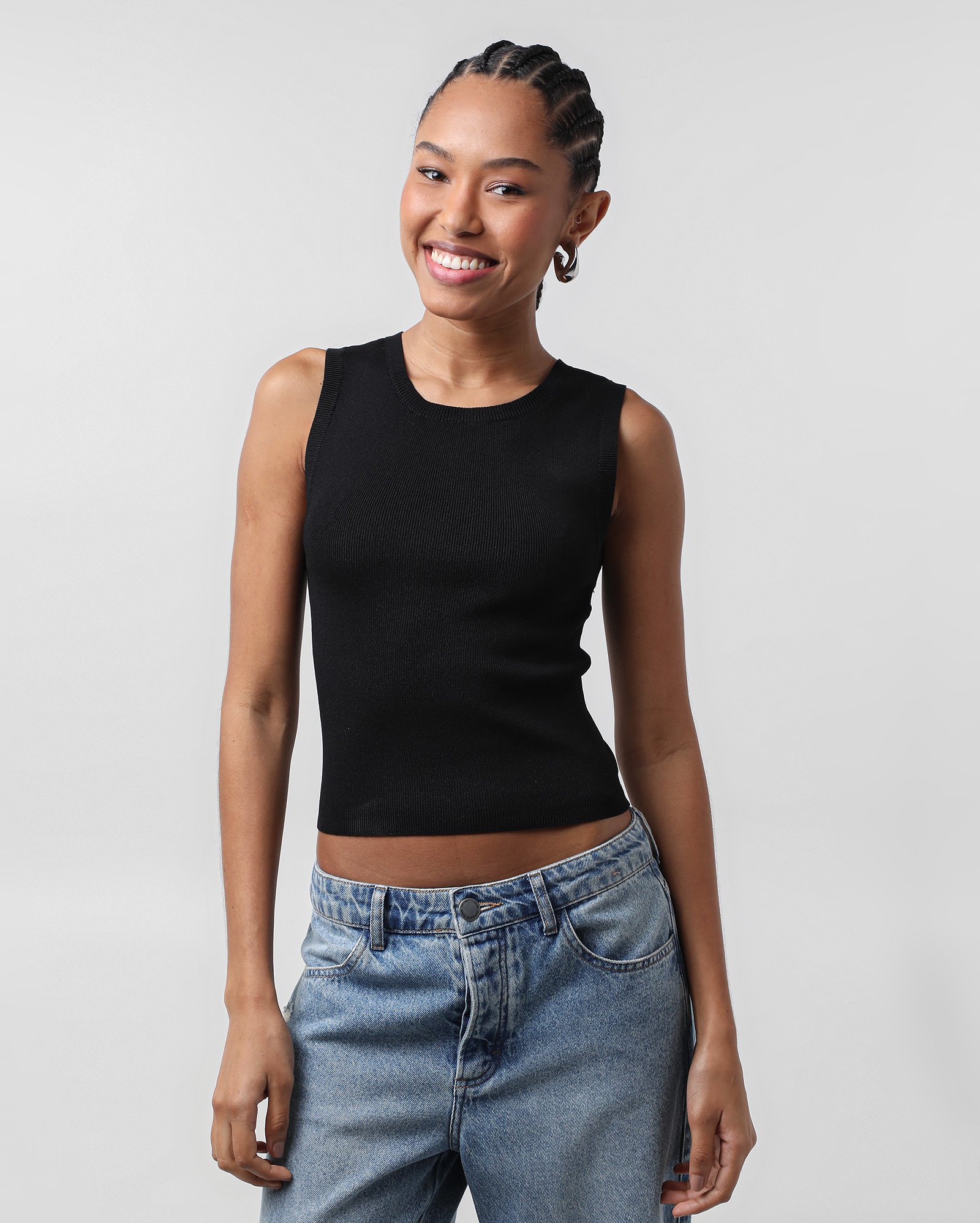 Regata cropped canelada básica - Preto | Pool Basics