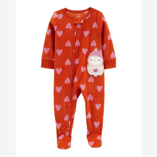 Macacão pijama bebê em fleece corações vermelho | Carter's