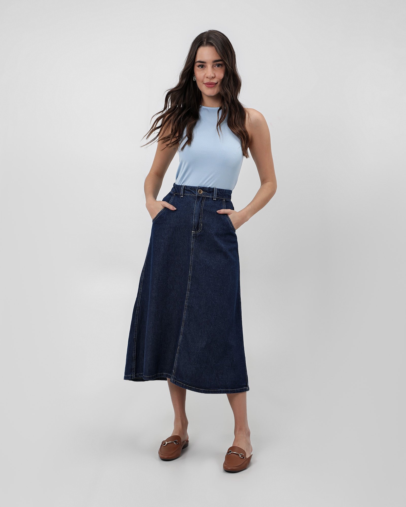 Via Tolentino Saia Midi Jeans Evase Via Tolentino Saias Saia Jeans