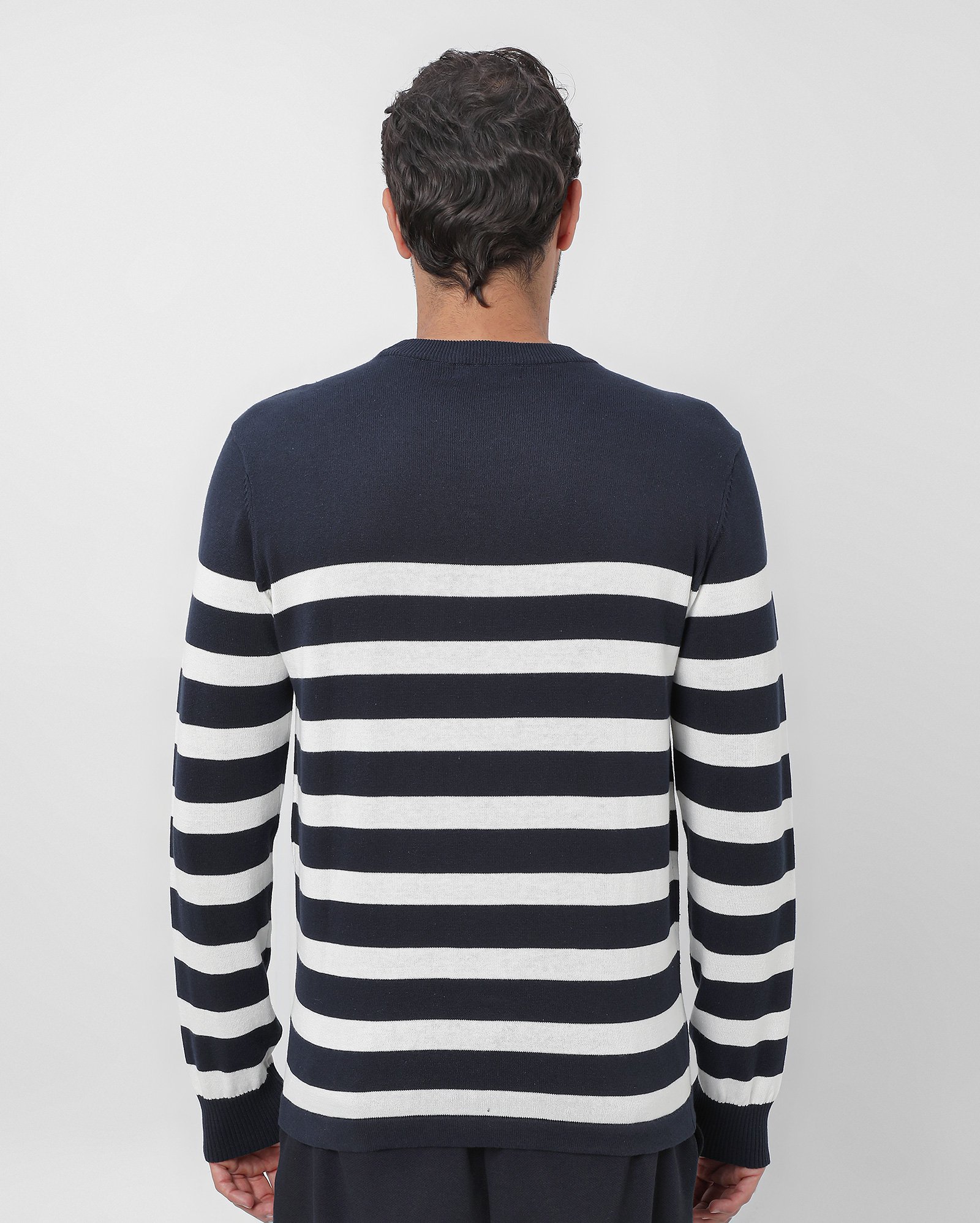 Suéter masculino regular de tricot listrado - Azul Escuro | Original by Riachuelo