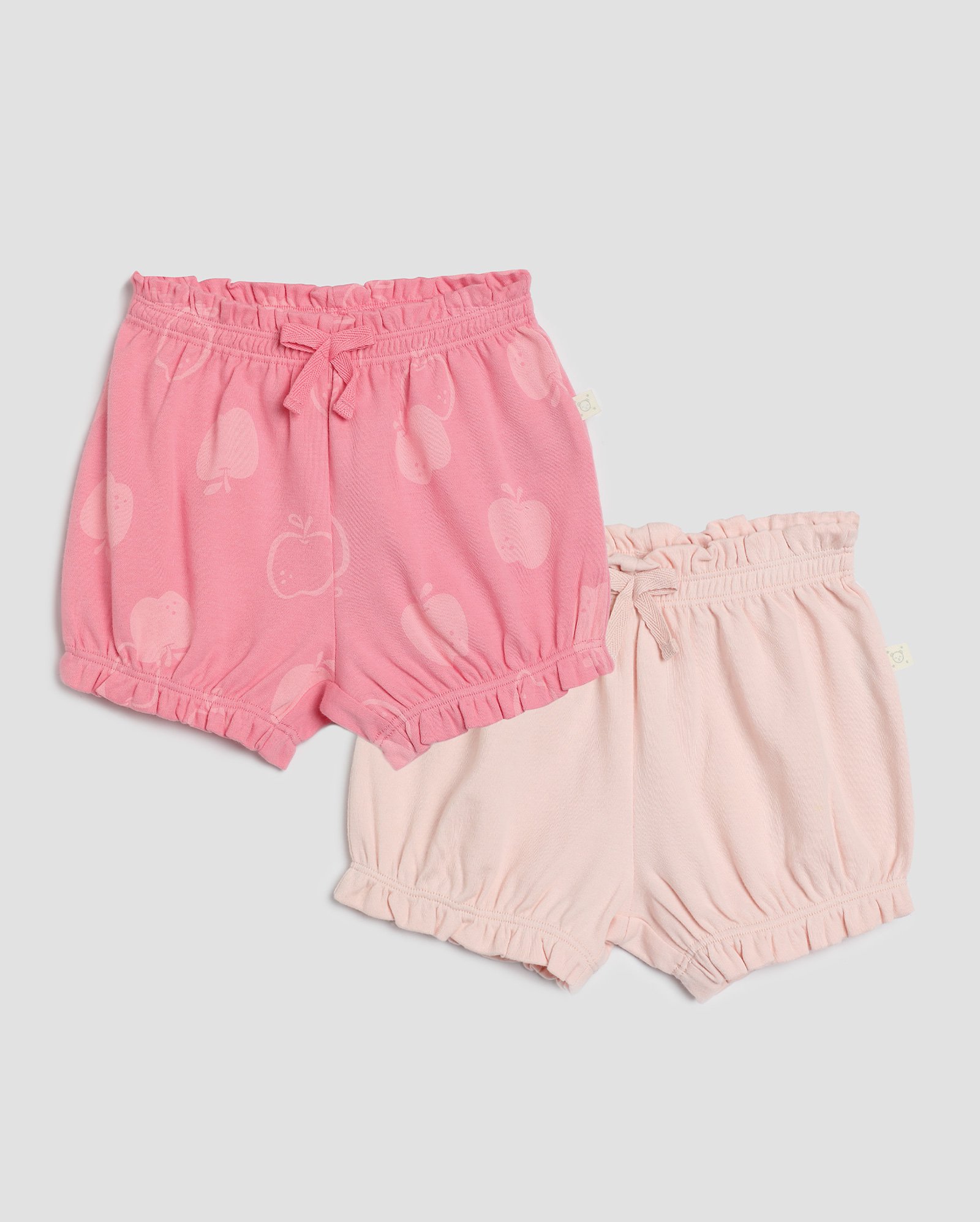 Kit shorts bebê 2 peças elástico maçã rosa | Baby Way