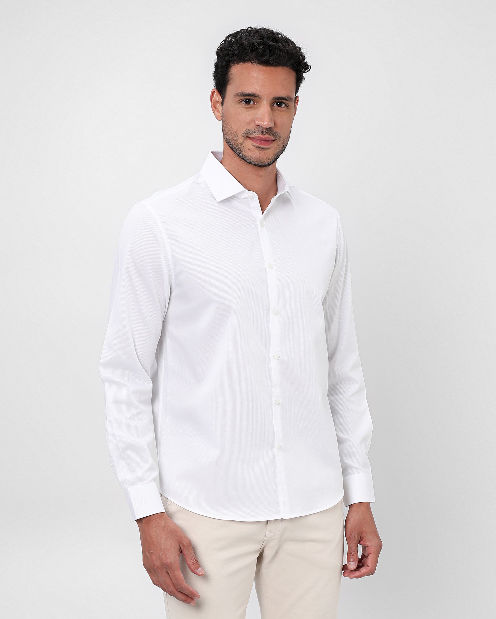 Camisa social masculina em algodão texturizada - Branco | Original