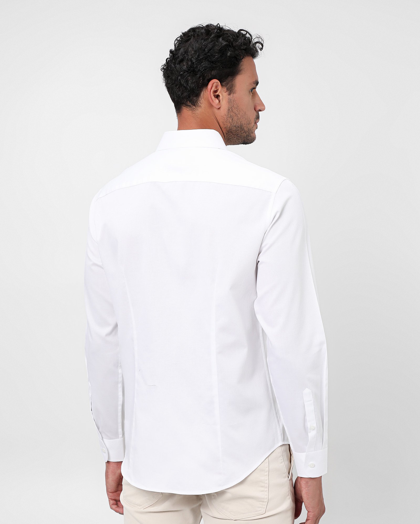 Camisa social masculina em algodão texturizada - Branco | Original
