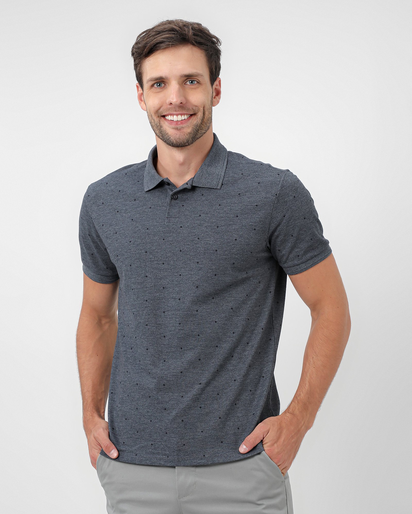 Camisa polo masculina poá manga curta cinza | Original by Riachuelo