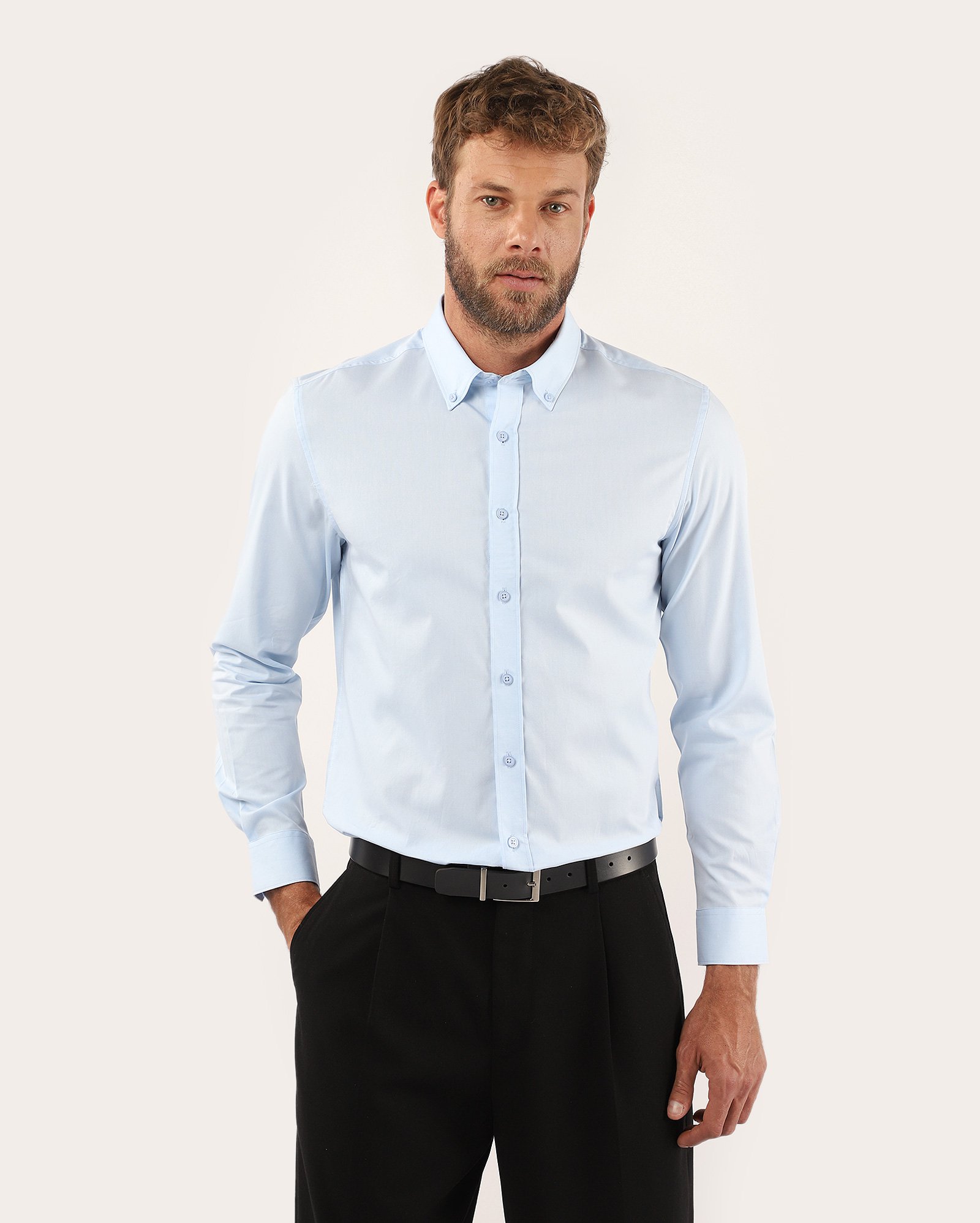 Camisa social masculina slim azul