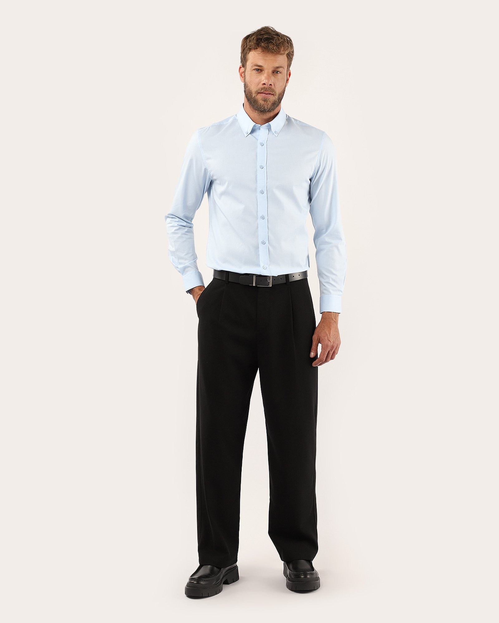 Camisa social masculina slim azul