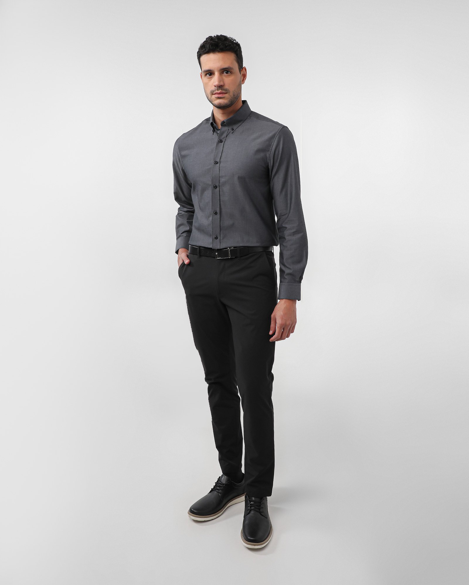 Camisa social masculina alfaiatada manga longa - Cinza Escuro | Original by Riachuelo