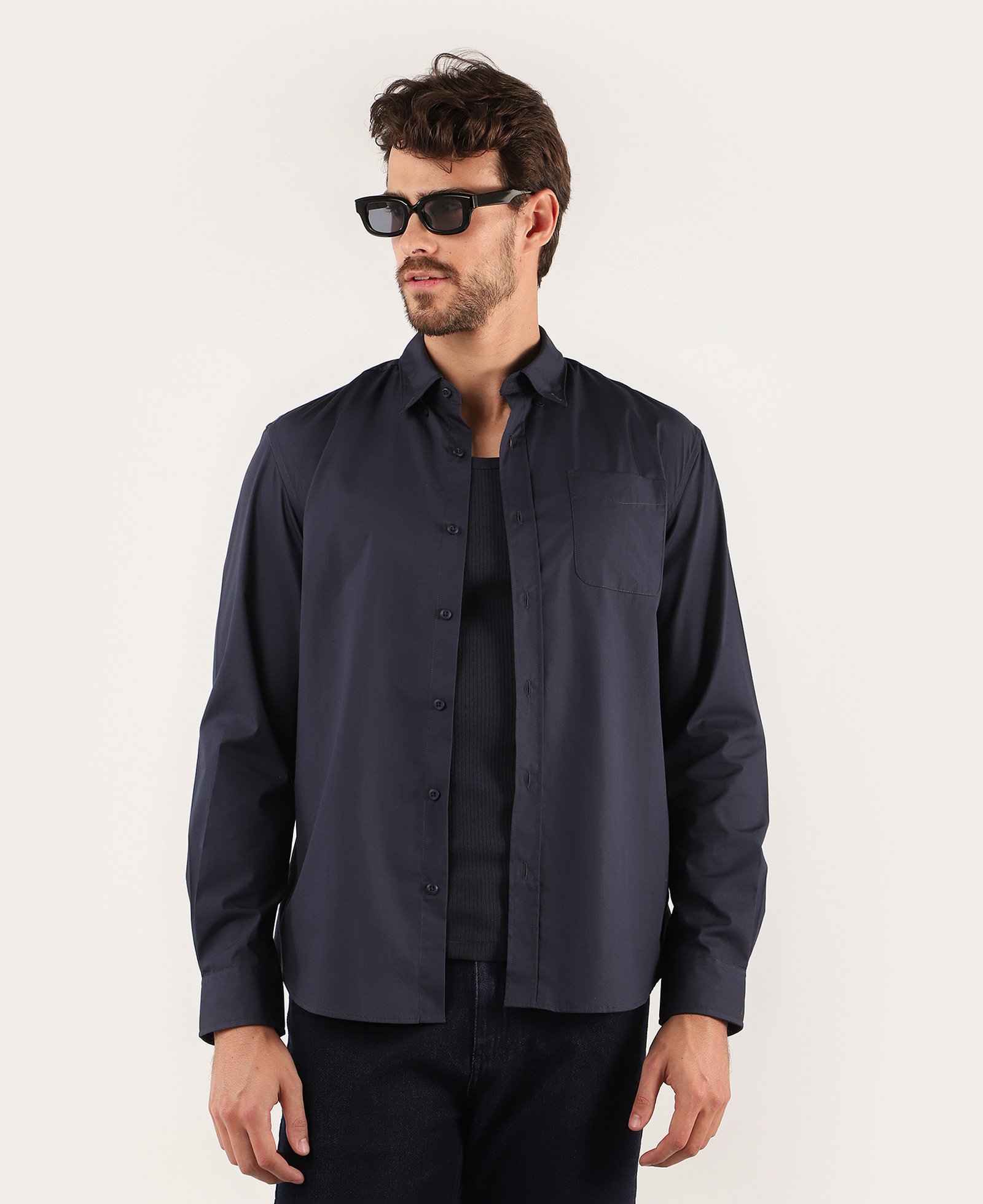 Camisa social masculina regular manga longa com bolso - Azul Escuro | Original by Riachuelo
