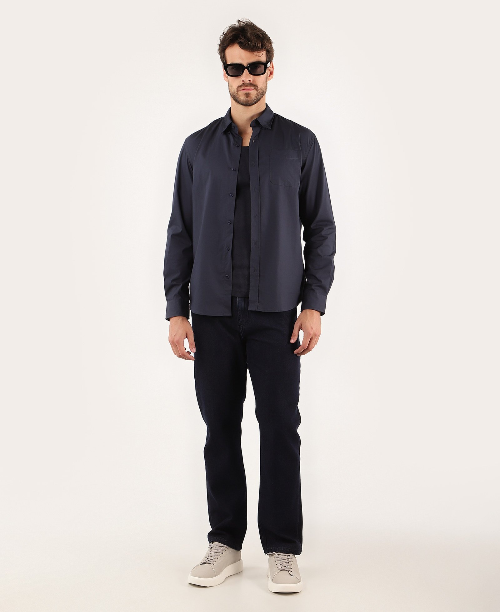Camisa social masculina regular manga longa com bolso - Azul Escuro | Original by Riachuelo