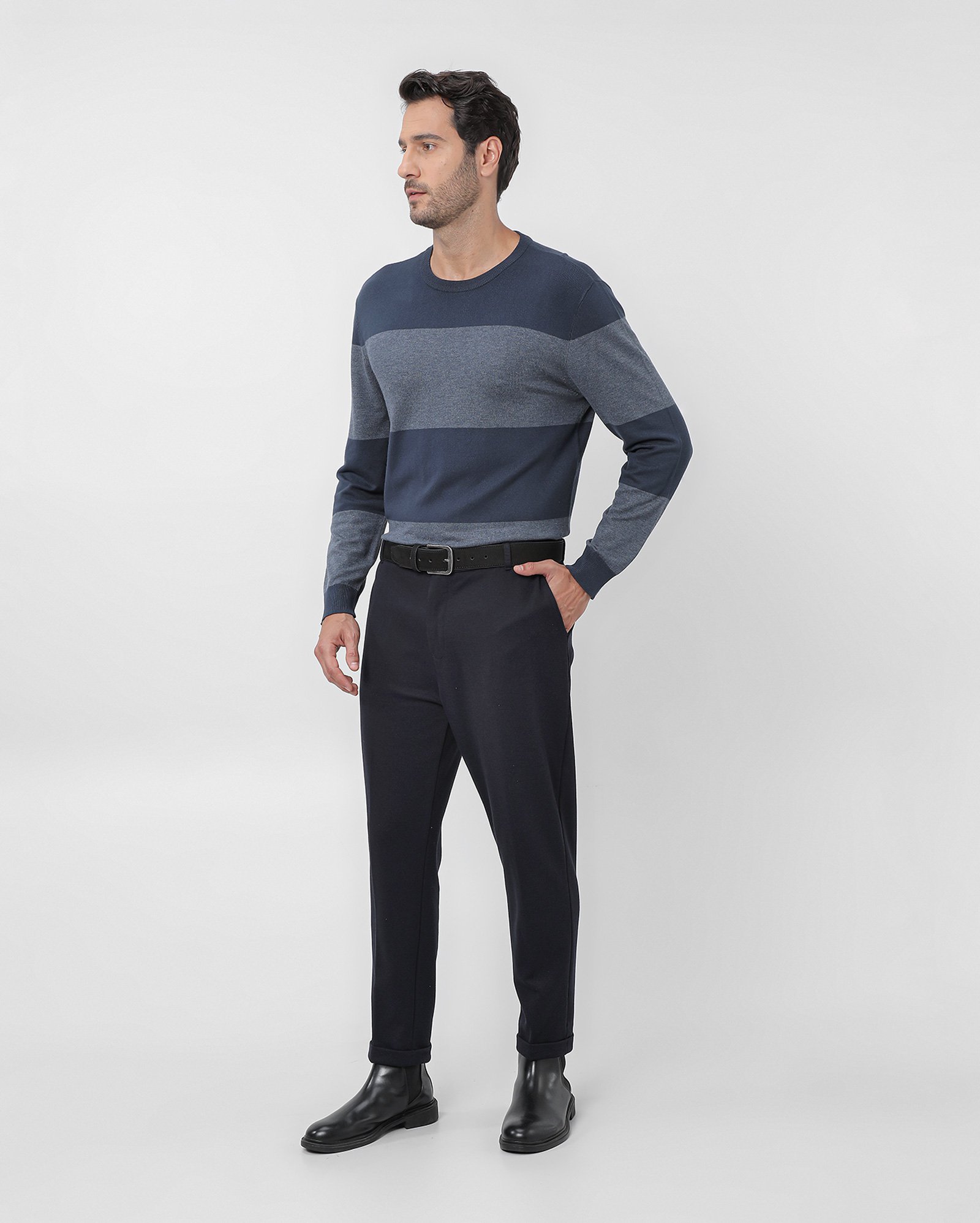Suéter masculino regular de tricot listras - Azul Escuro — foto 3
