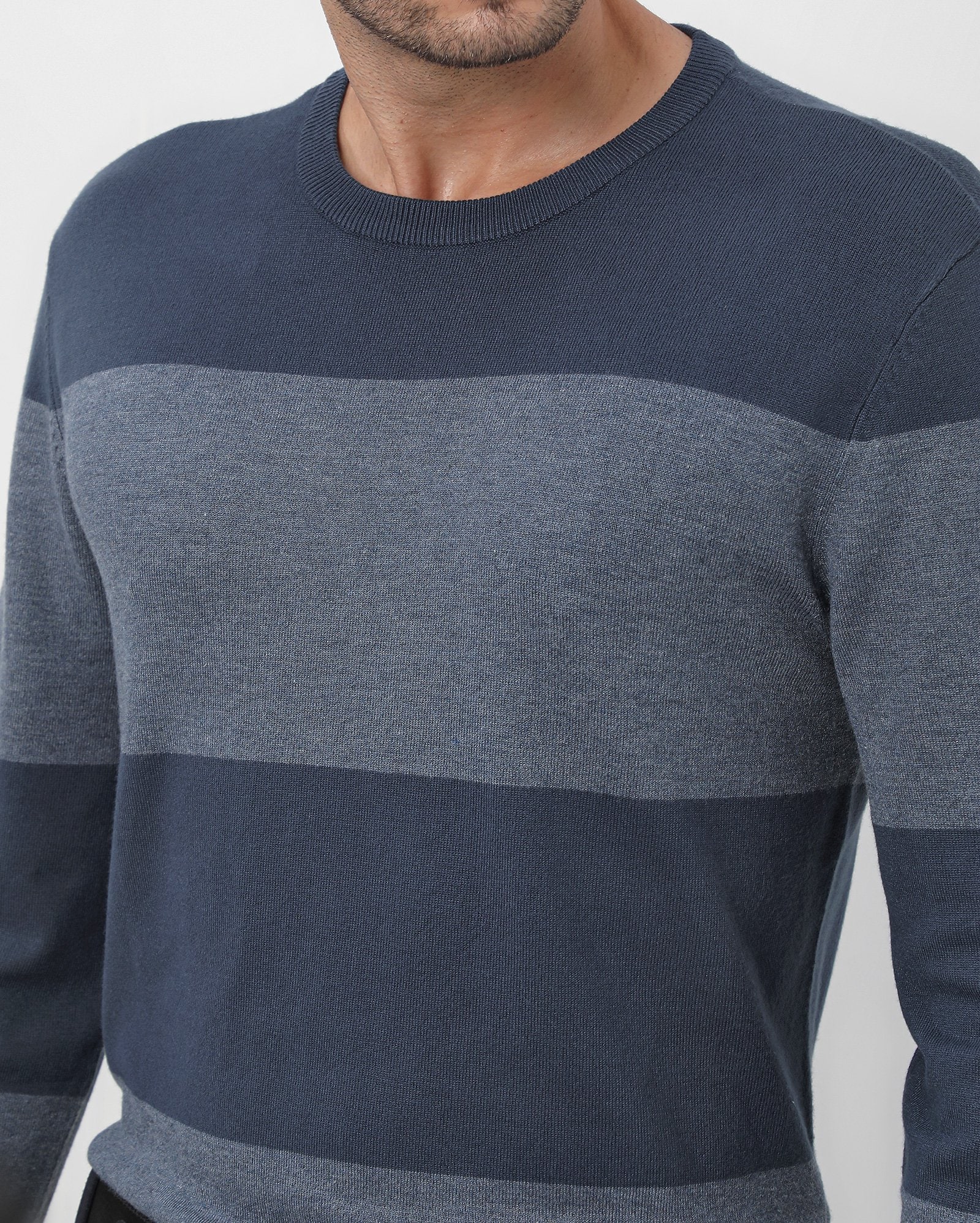 Suéter masculino regular de tricot listras - Azul Escuro — foto 4