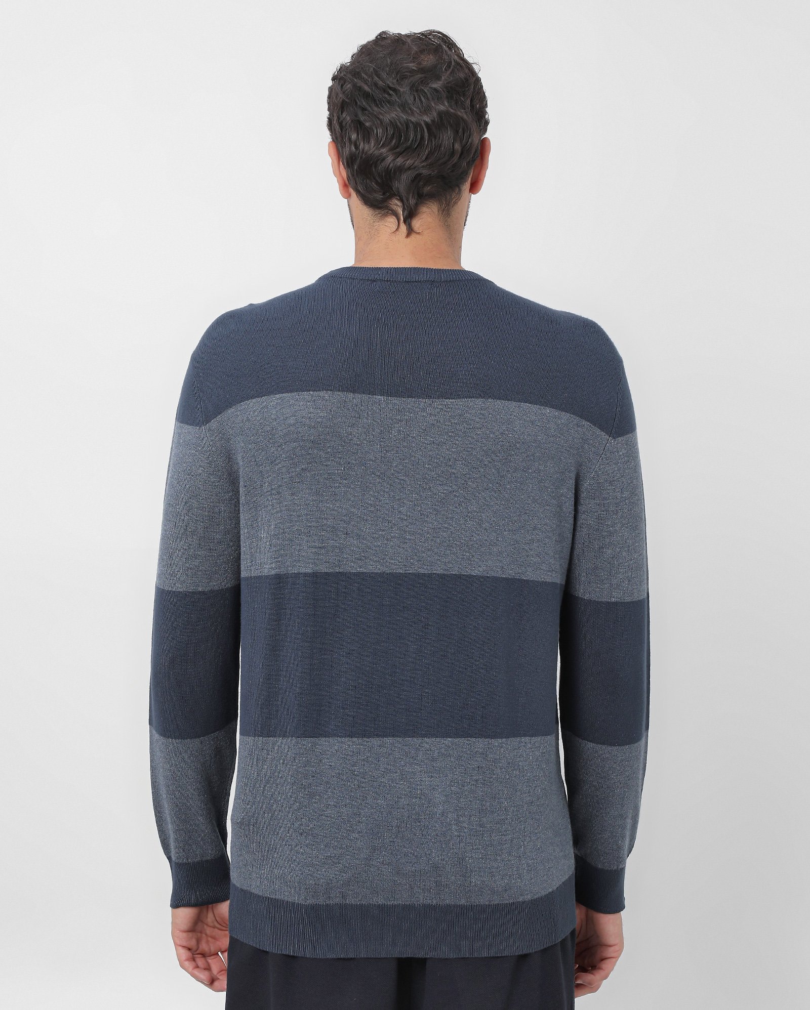 Suéter masculino regular de tricot listras - Azul Escuro — foto 2