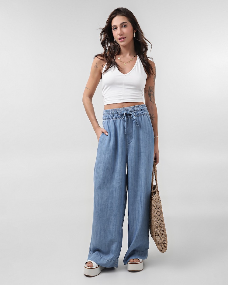 Riachuelo Calça jeans feminina relaxed cintura alta com elástico