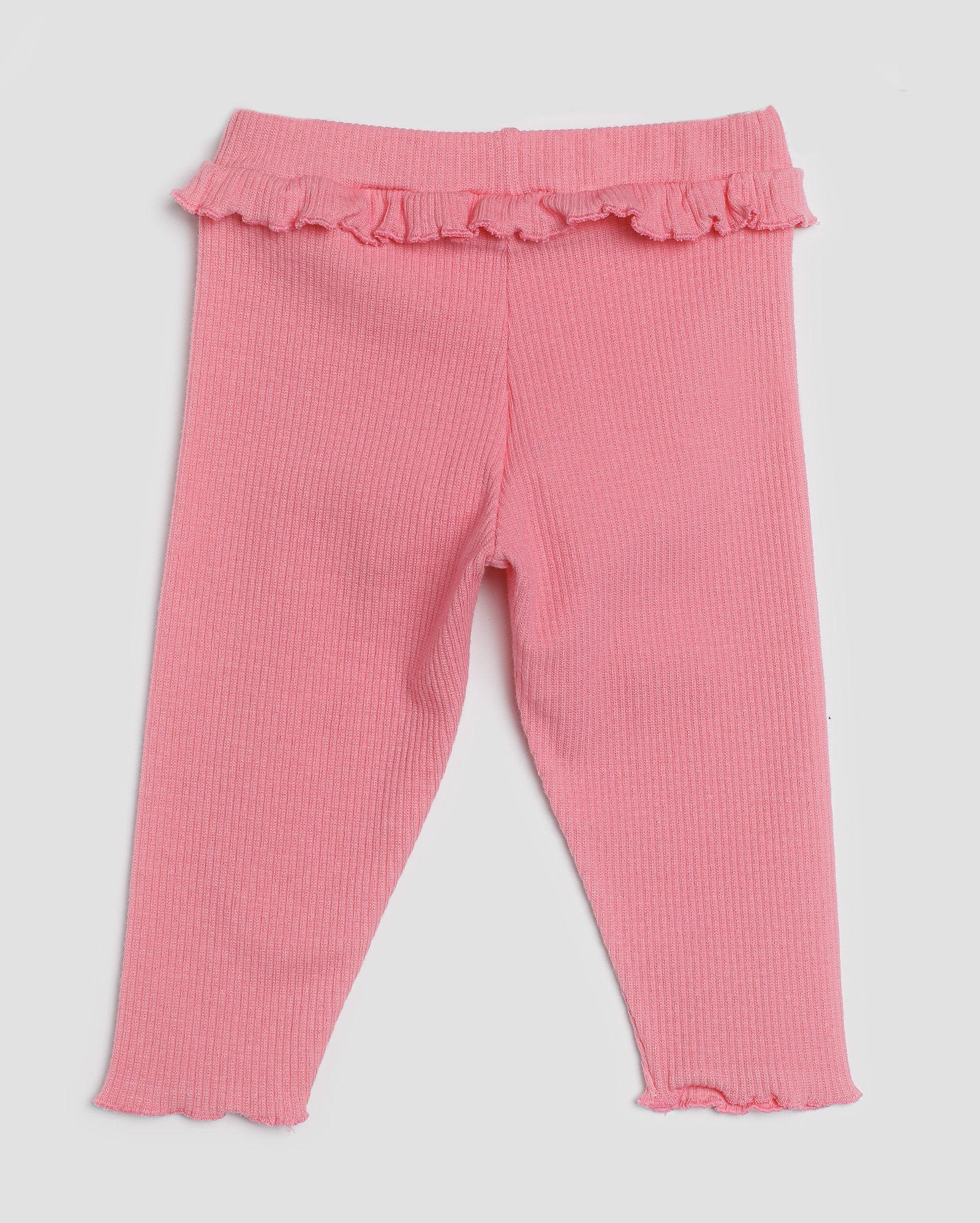 Calça legging bebê canelada com laço e babados - Rosa | Baby Way