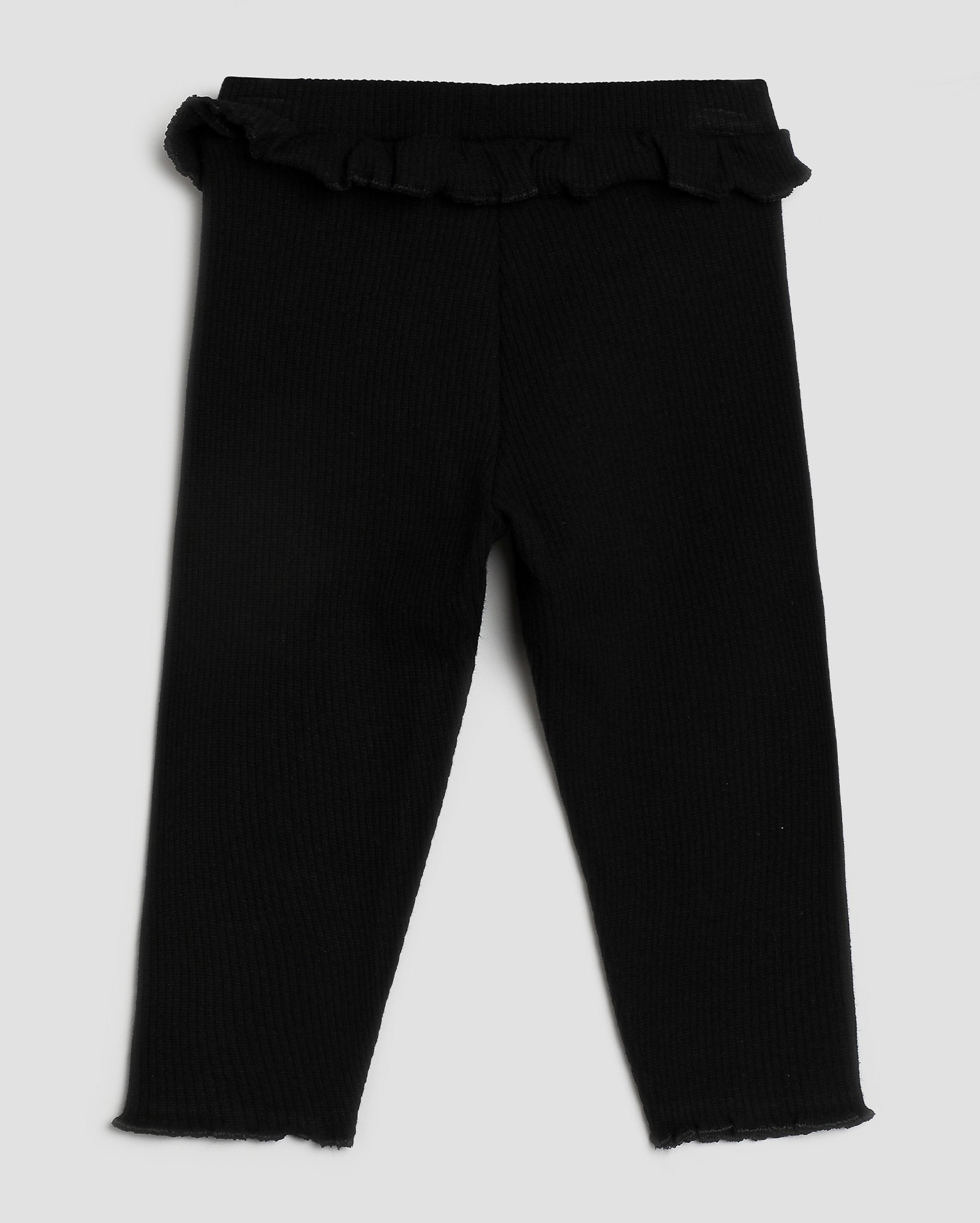 Calça legging bebê canelada com laço e babados - Preto | Baby Way