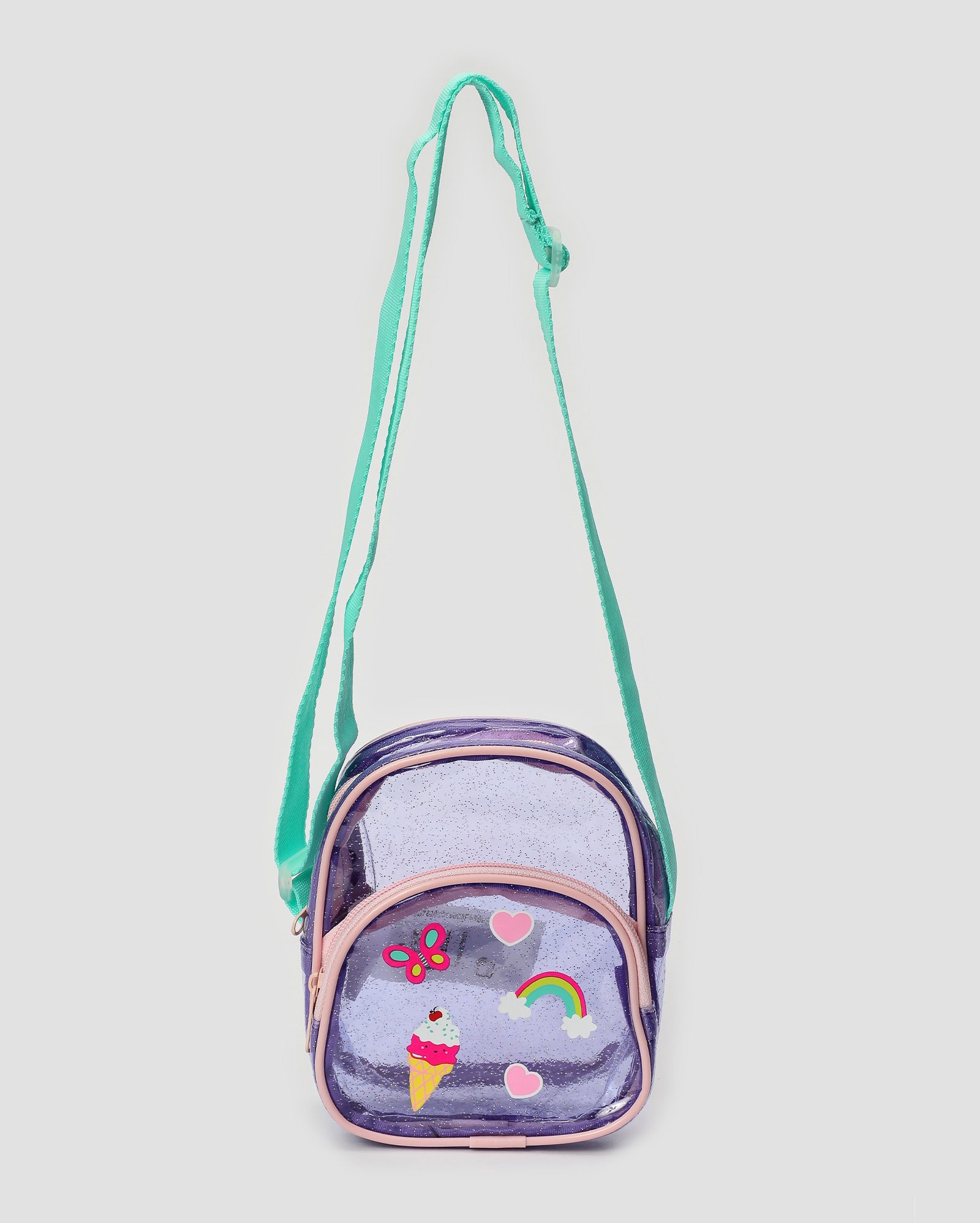 Bolsa crossbody infantil com transparência lilás