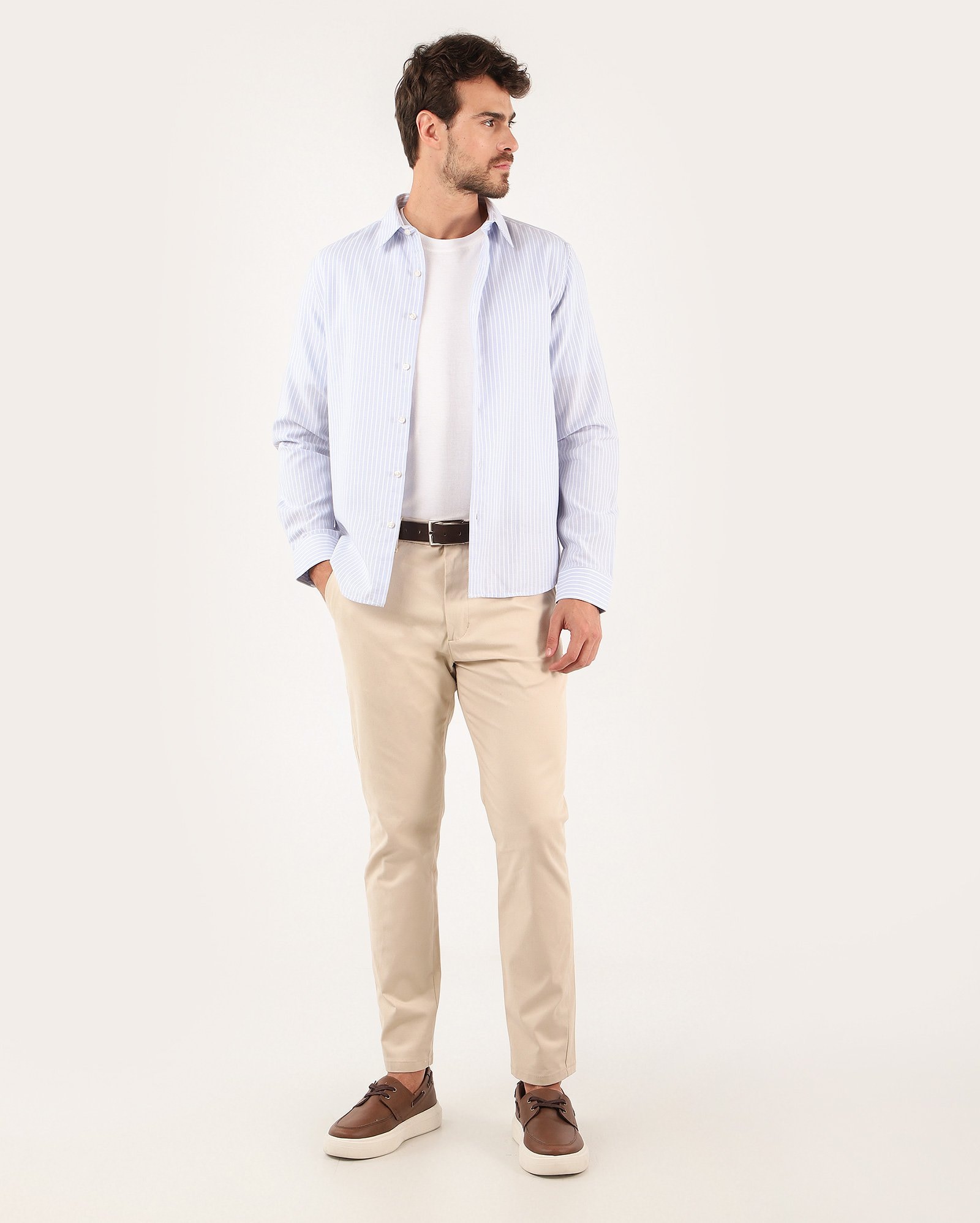 Camisa social masculina slim manga longa listras - Azul Claro — foto 2