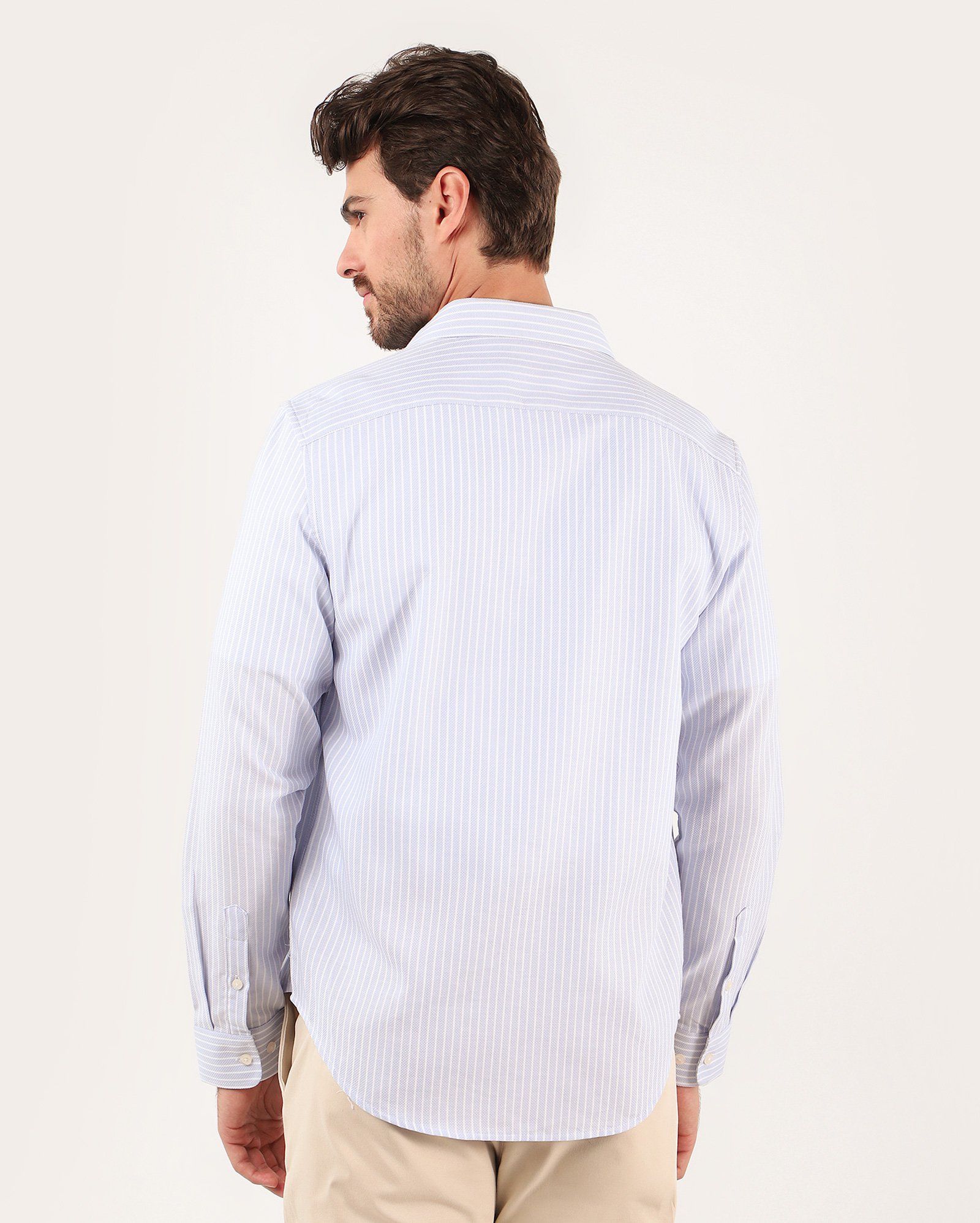 Camisa social masculina slim manga longa listras - Azul Claro — foto 5
