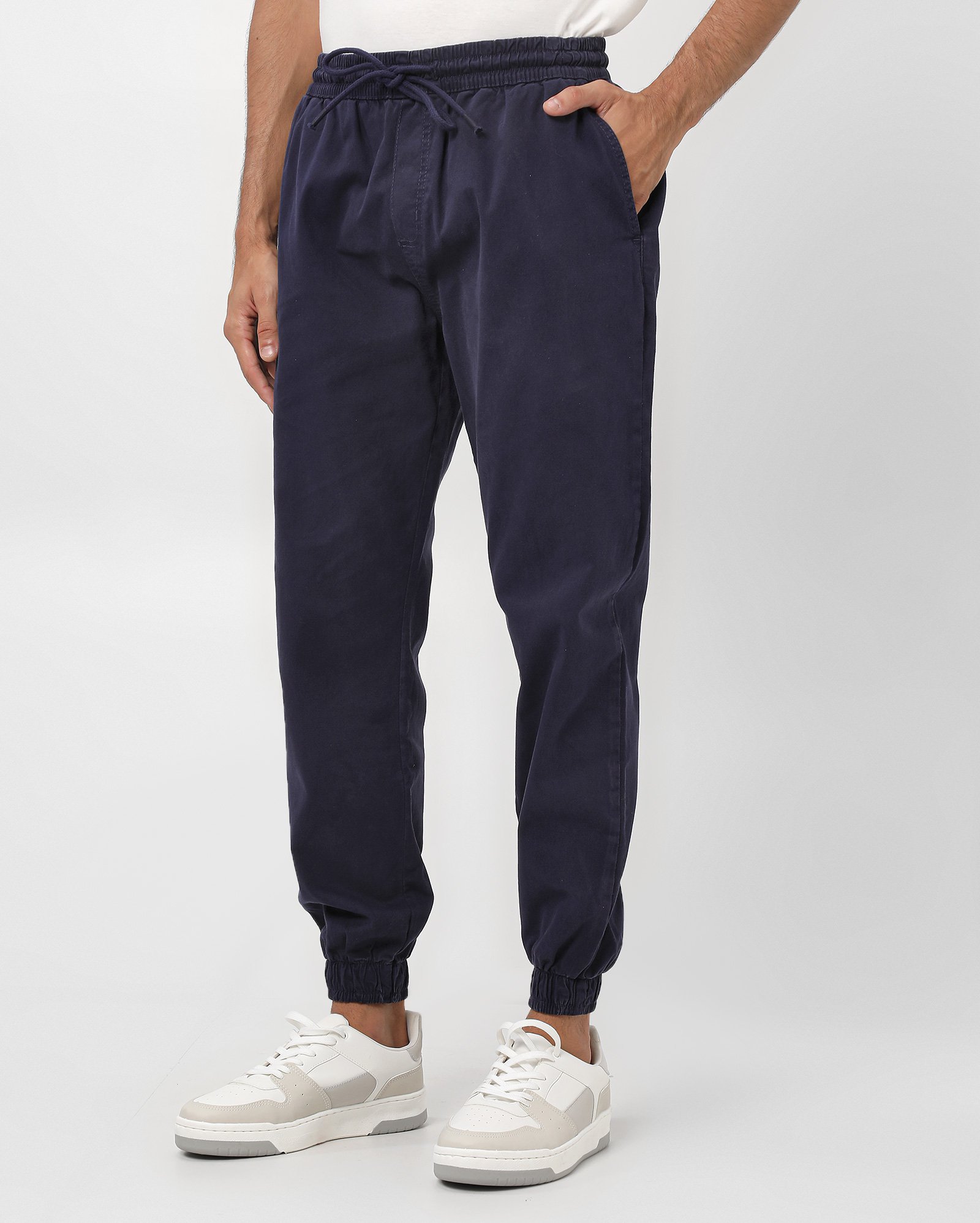 Calça sarja masculina jogger com amarração azul | Pool Jeans