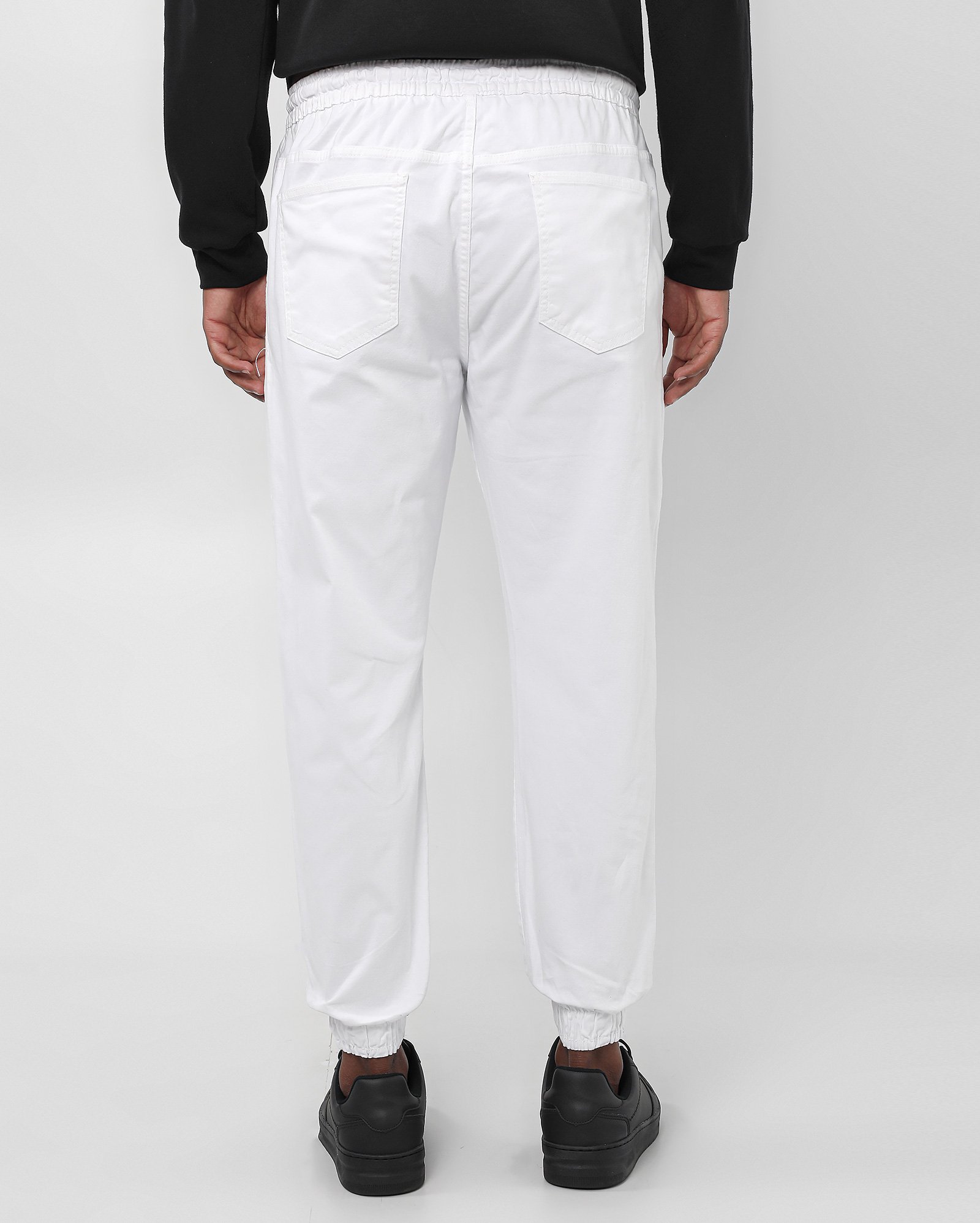 Calça sarja masculina jogger com amarração branca | Pool Jeans