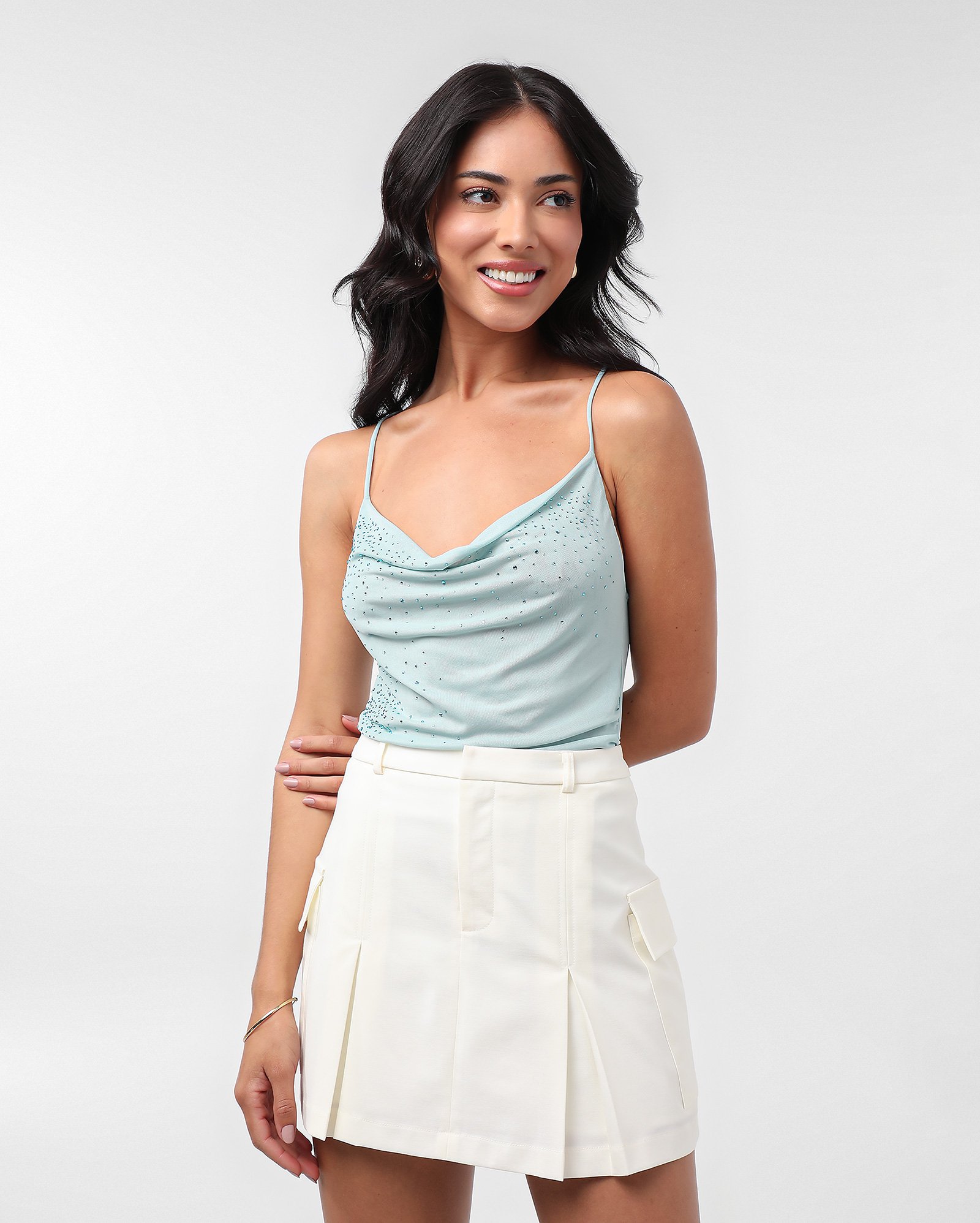 Body feminino em tule com brilho - Azul Claro | Pool