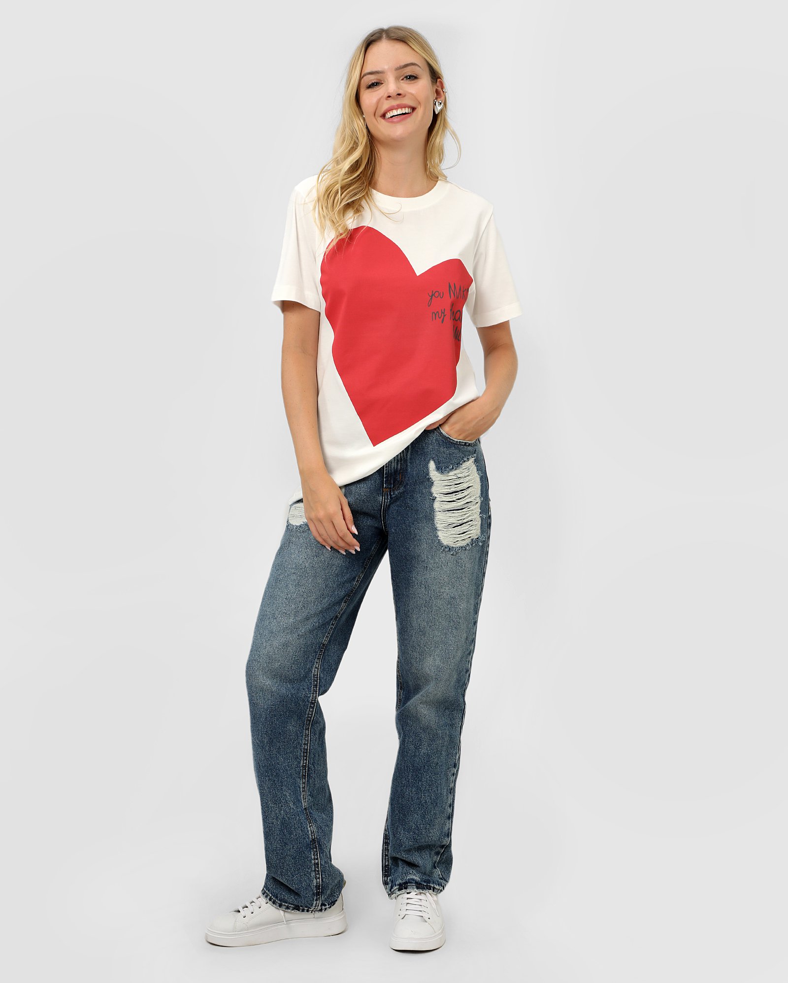 Calça jeans feminina reta 90's destroyed cintura alta denim escuro | Pool Jeans