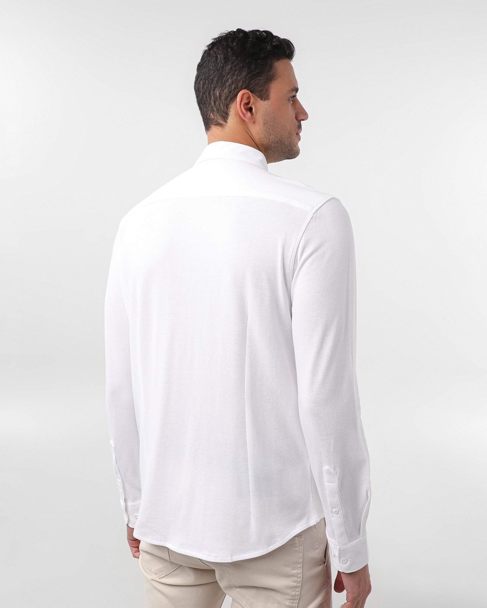 Camisa masculina de manga longa texturizada branca — foto 2