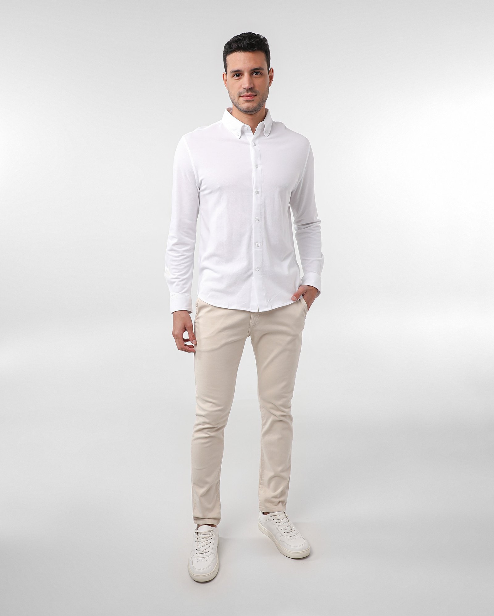 Camisa masculina de manga longa texturizada branca — foto 3