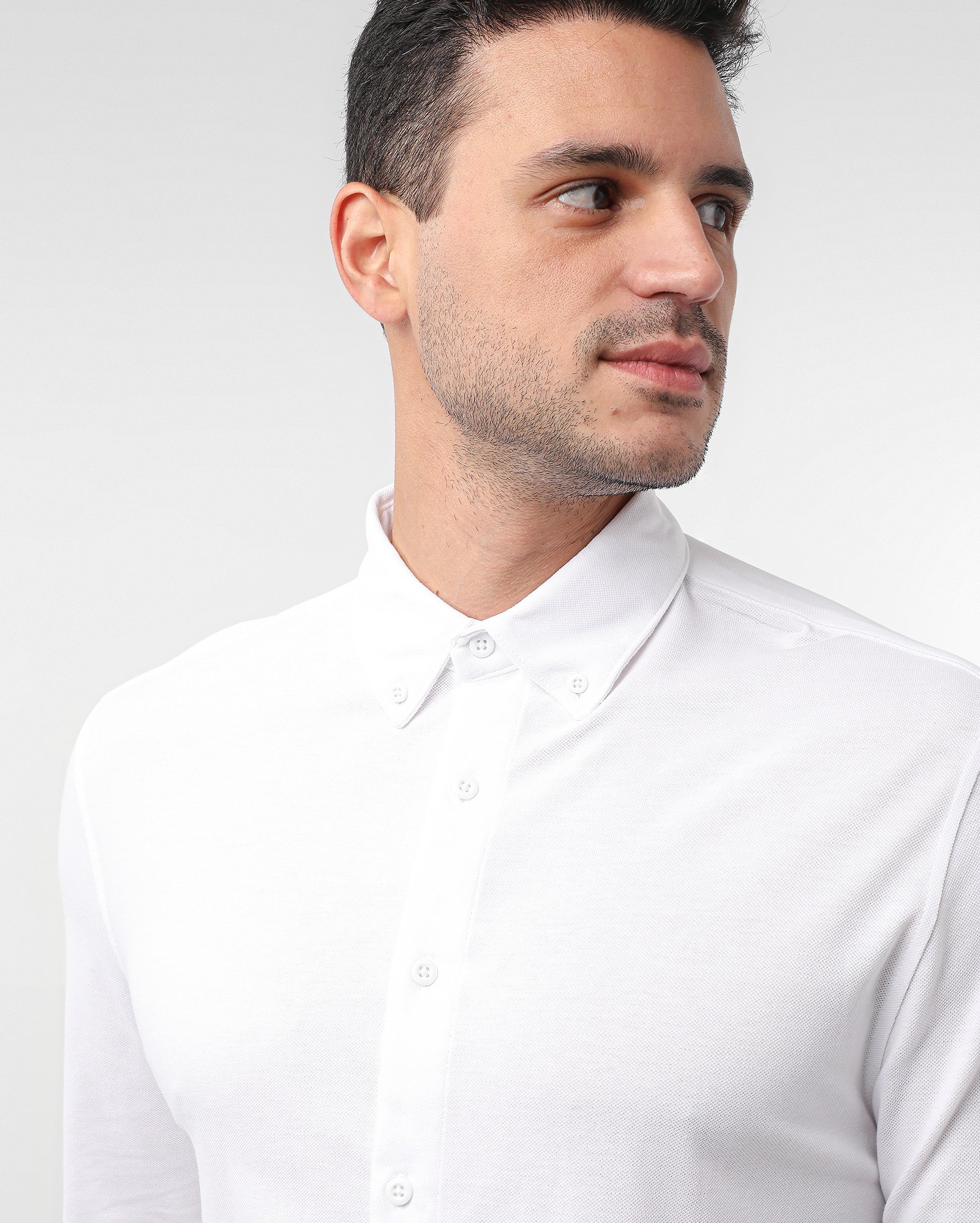 Camisa masculina de manga longa texturizada branca — foto 4