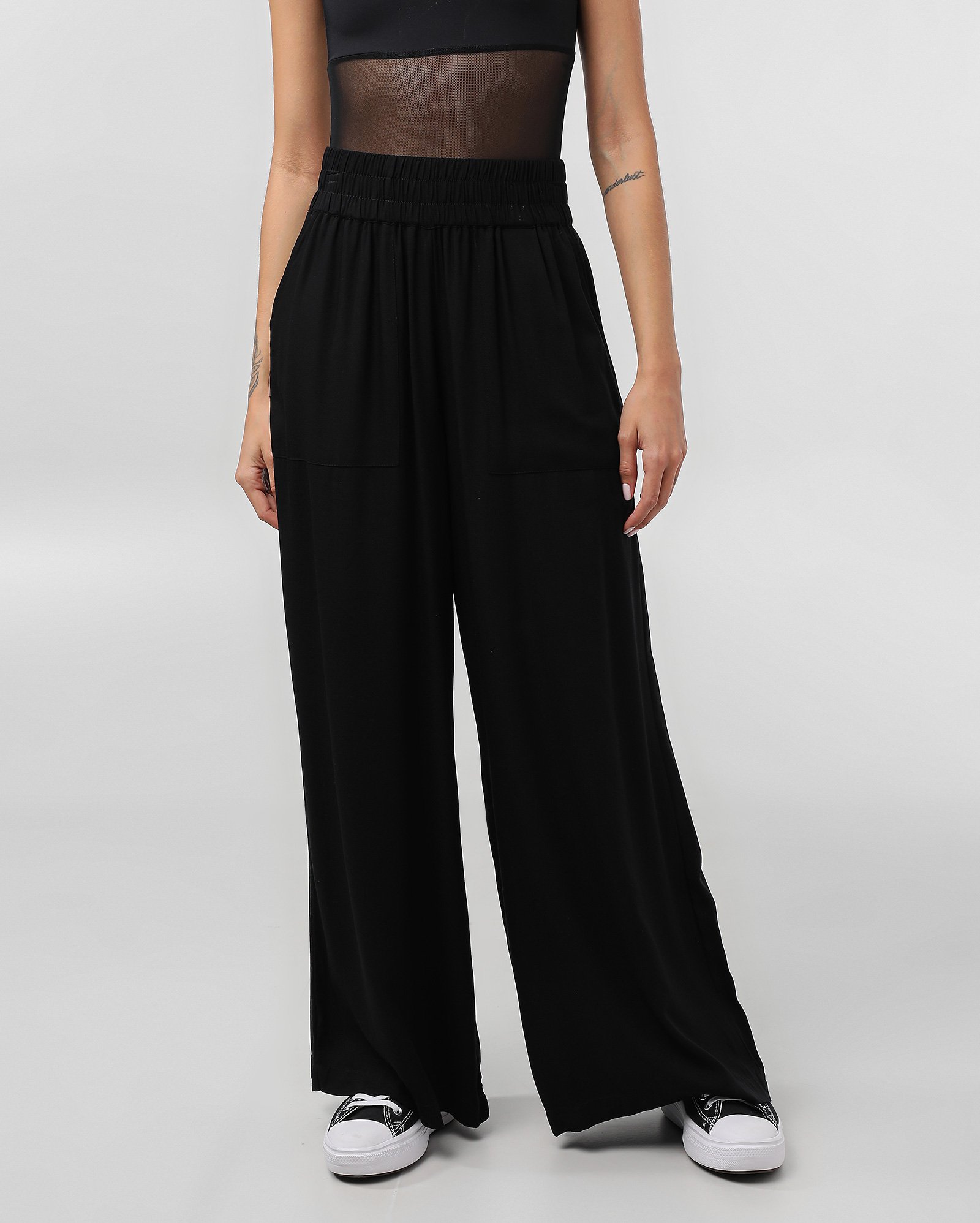 Calça feminina pantalona viscose cós elástico lisa - Preto | Pool