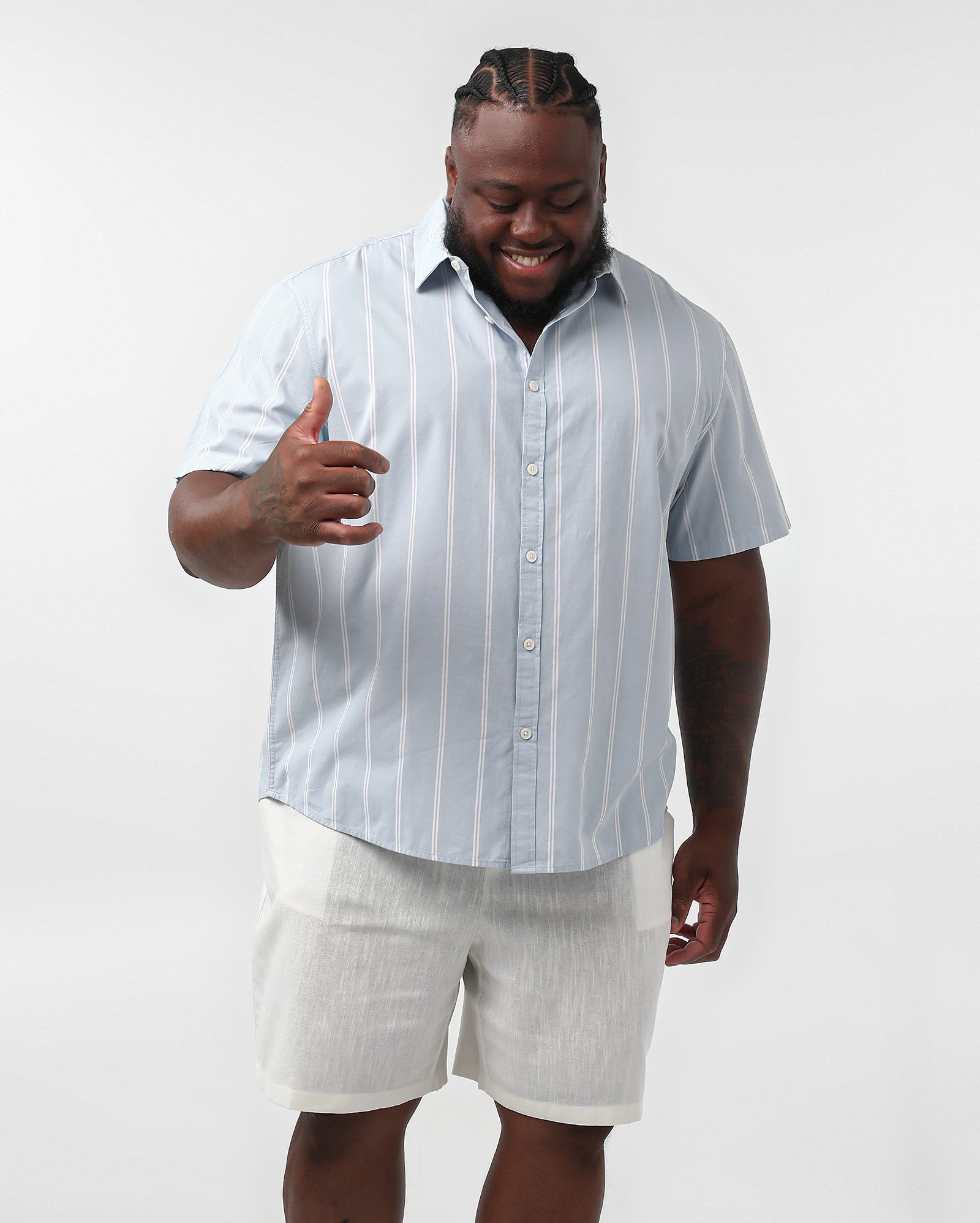 Camisa plus size masculina algodão listras - Azul Claro | Original Plus by Riachuelo
