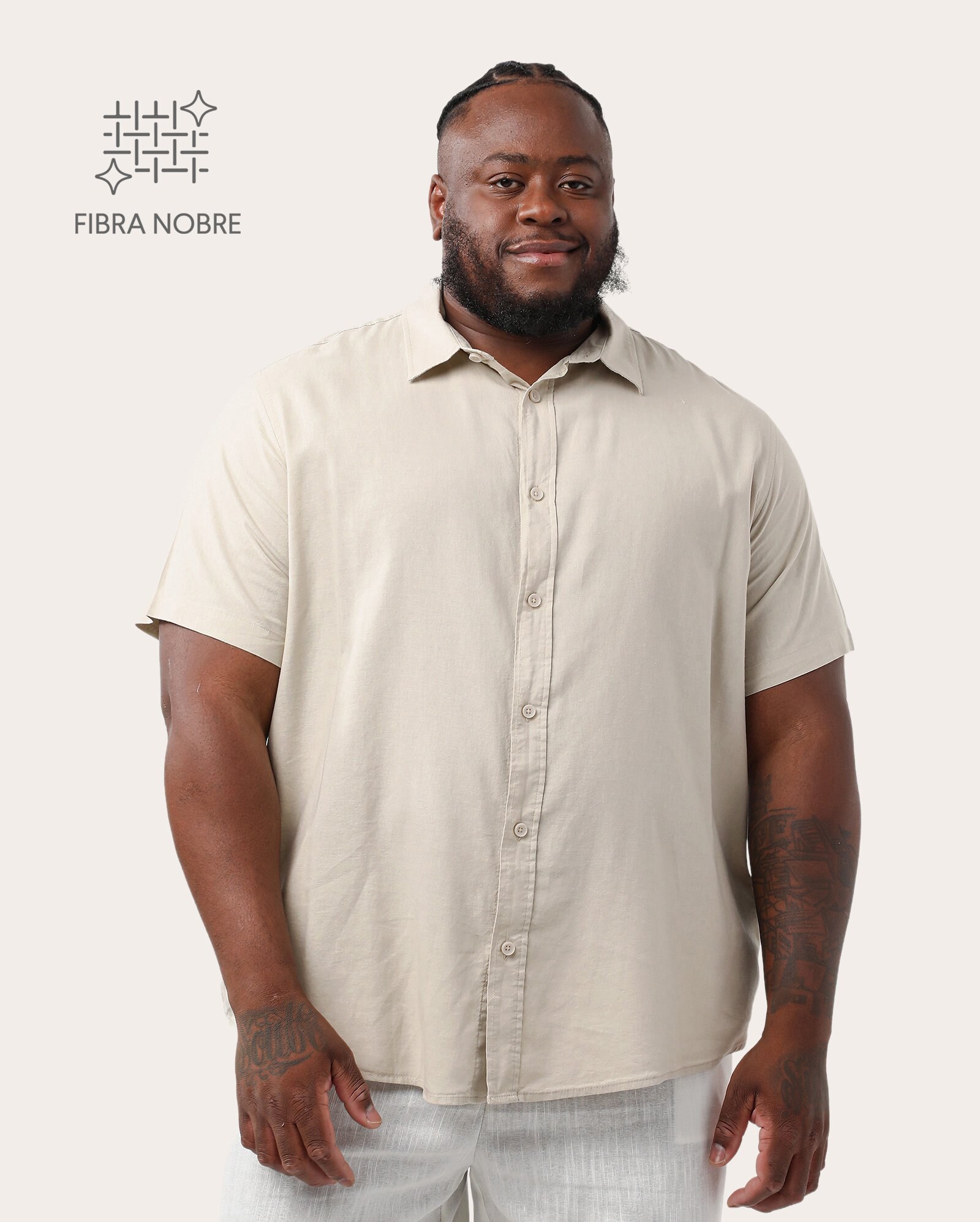 Camisa plus size masculina em viscolinho - Bege