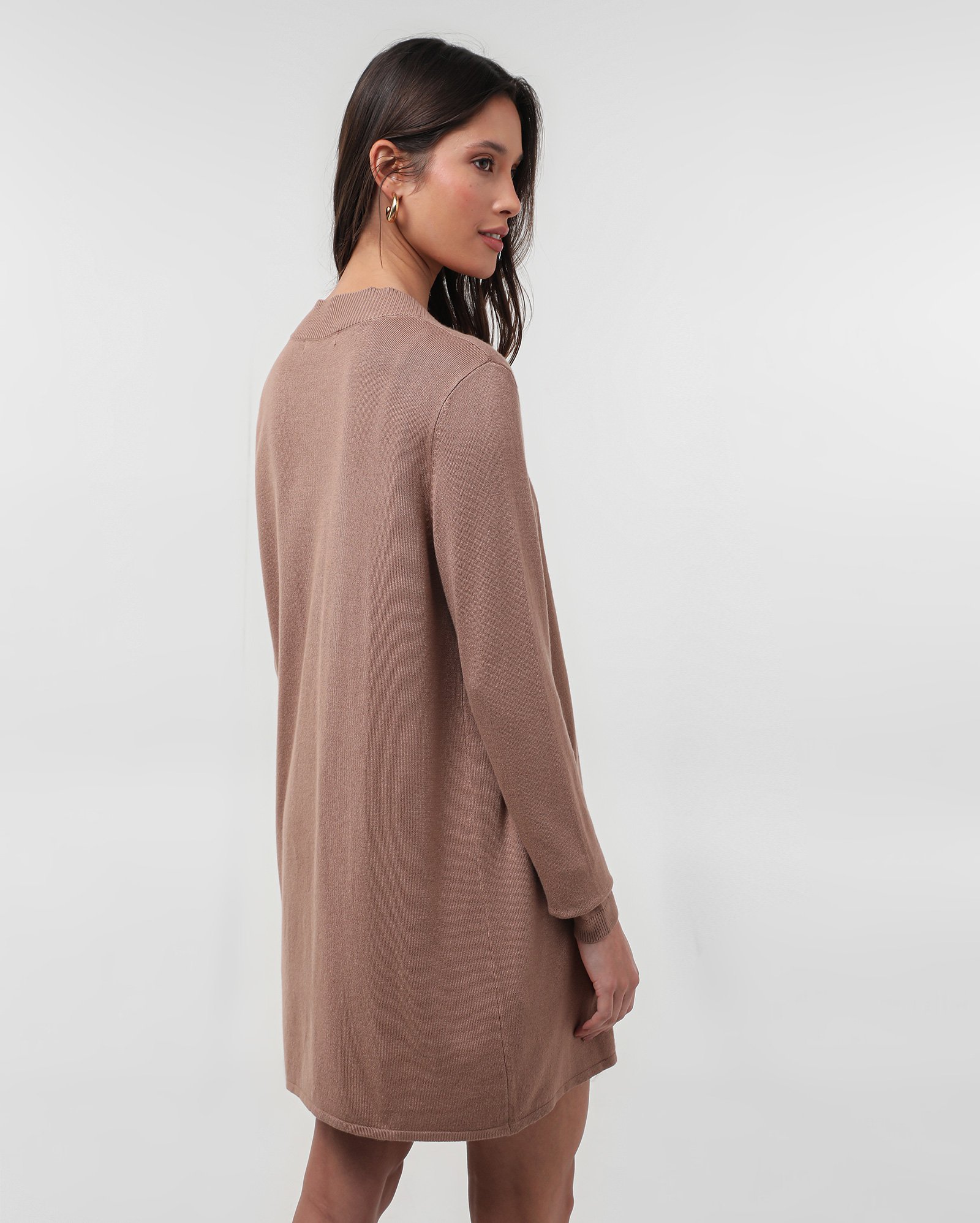 Cardigan feminino alongado com vista aberta - Marrom Claro | Pool Basics