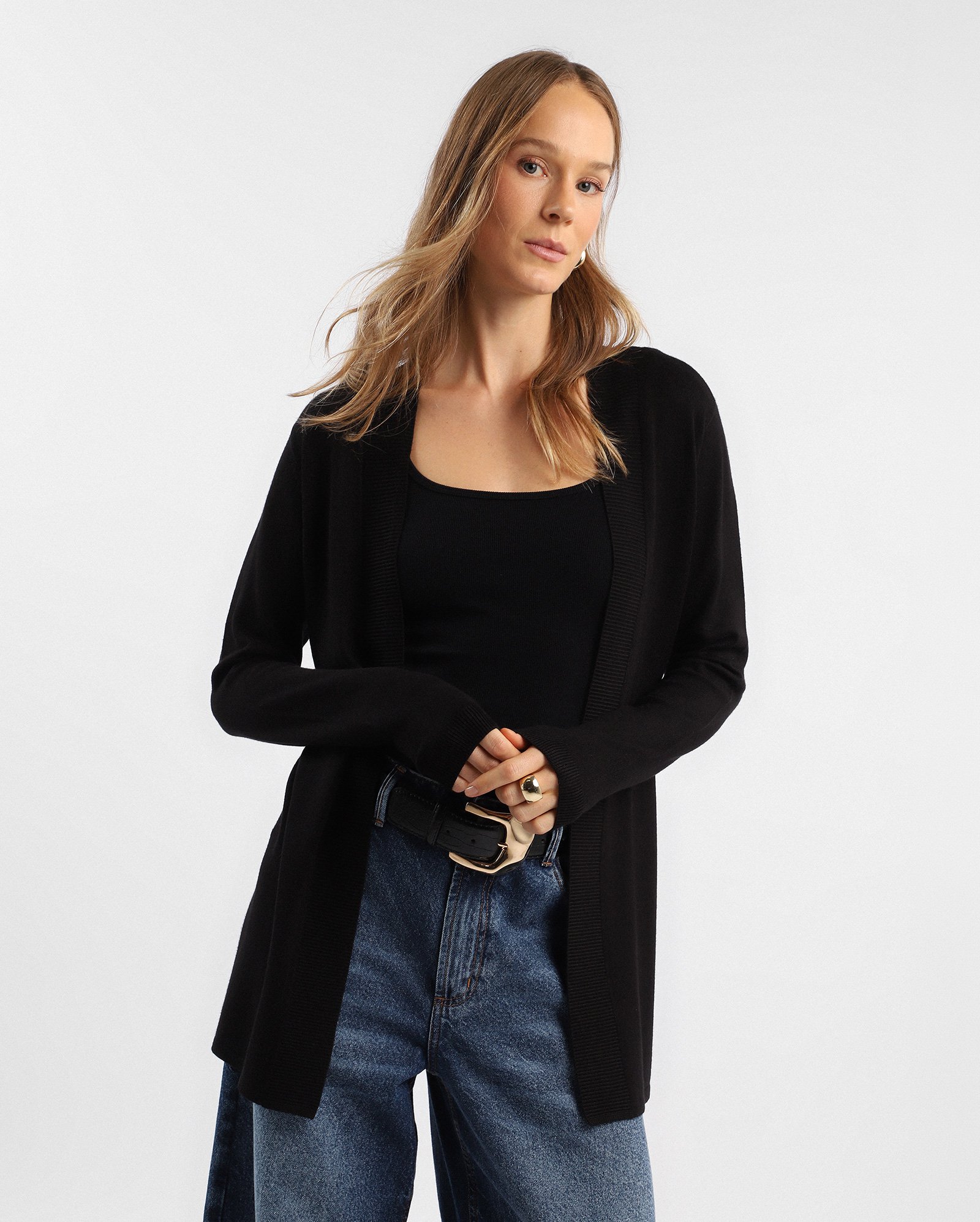 Cardigan feminino tricot alongado - Preto