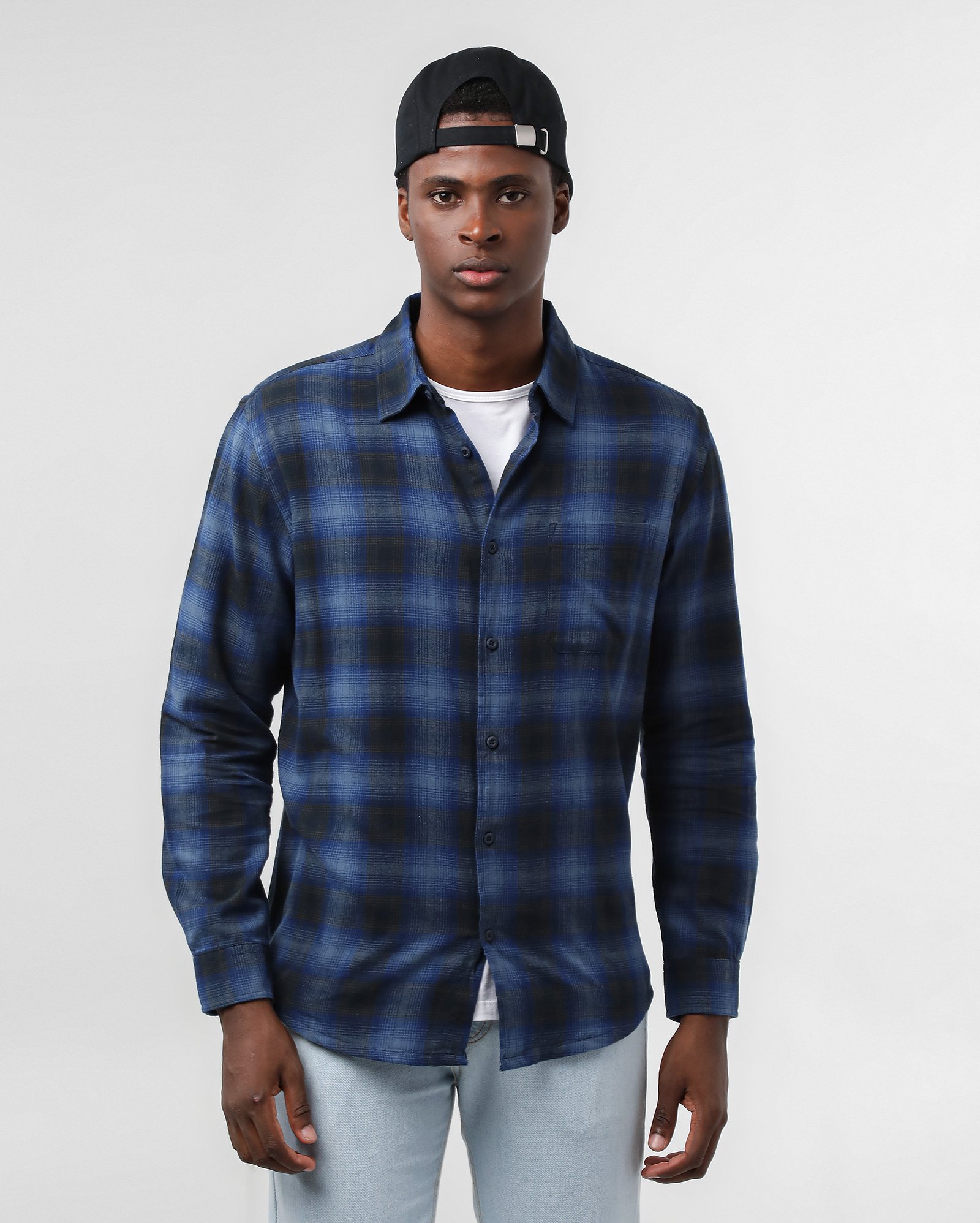 Camisa masculina de flanela xadrez azul | Pool