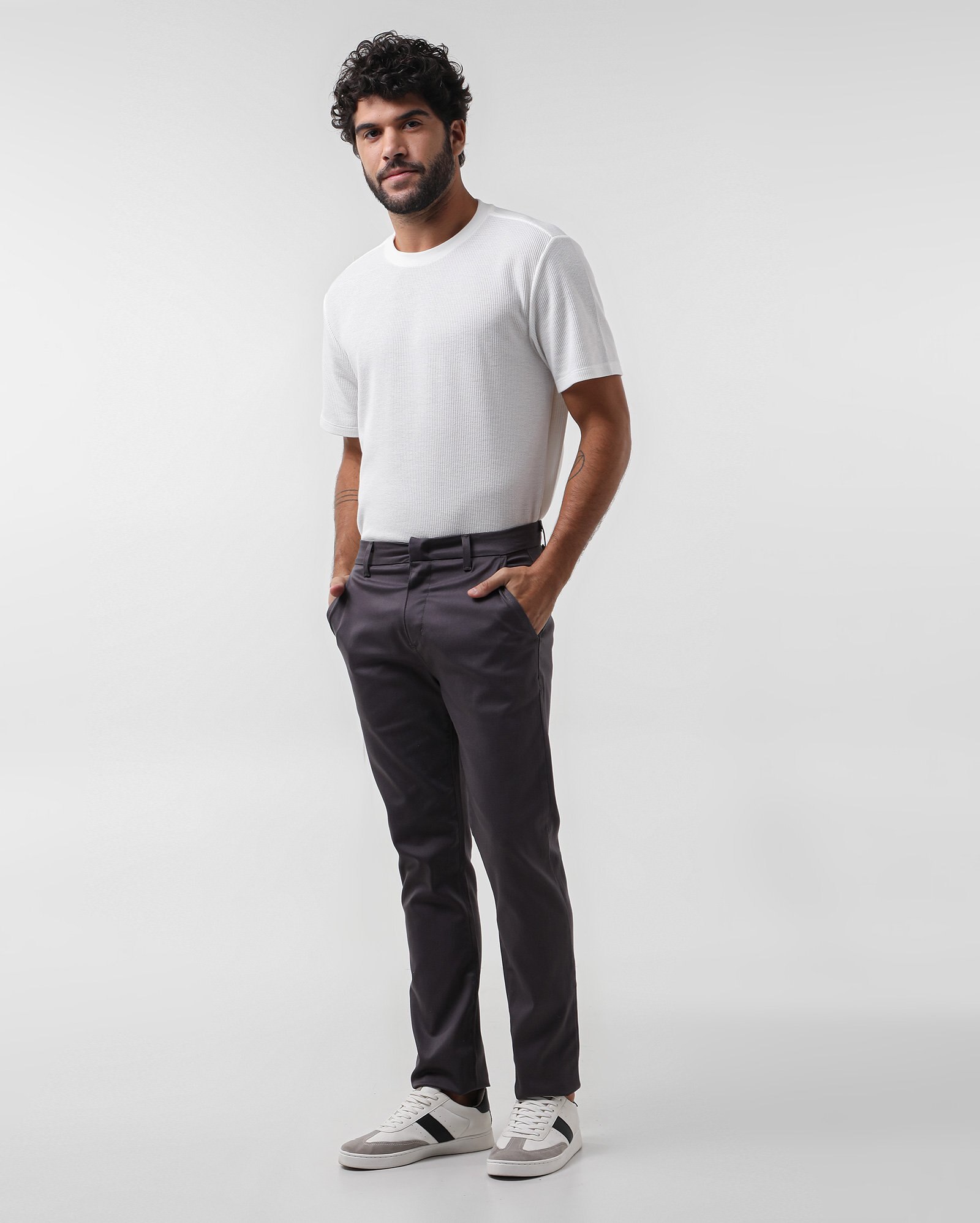 Calça sarja masculina chino slim - Cinza Escuro | Pool Jeans