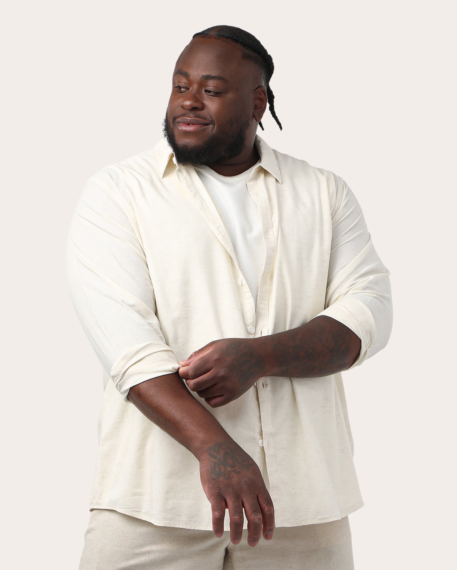 Camisa plus size masculina com linho - Bege Claro