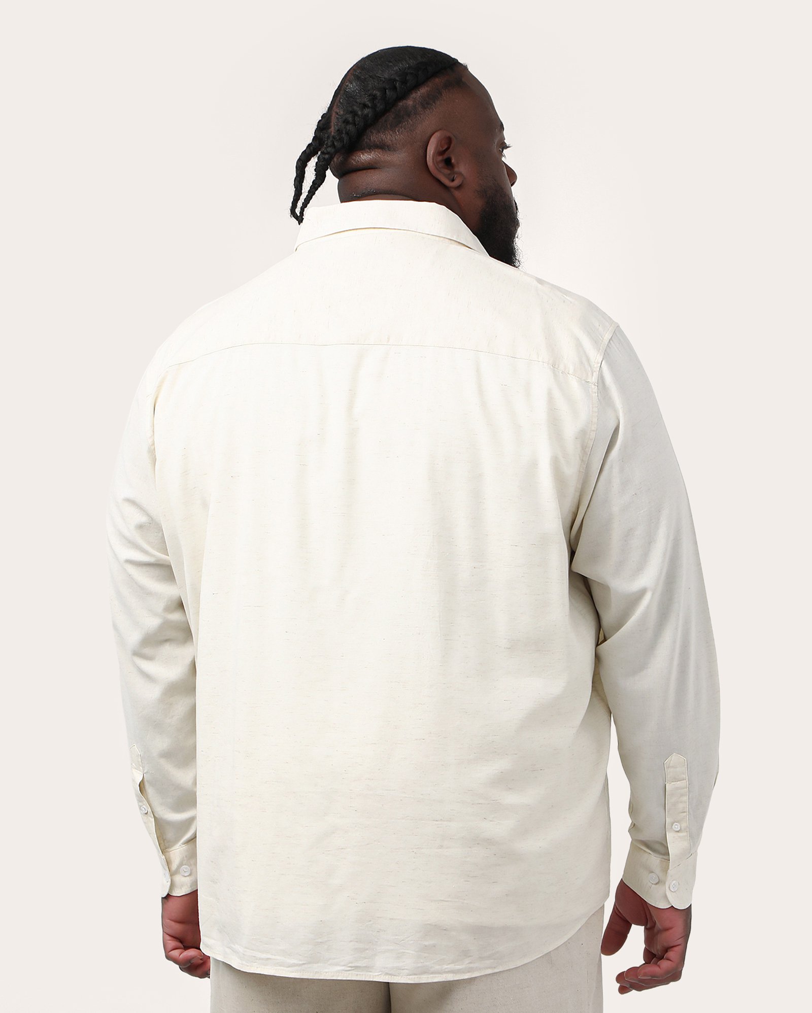 Camisa plus size masculina em viscolinho - Bege Claro